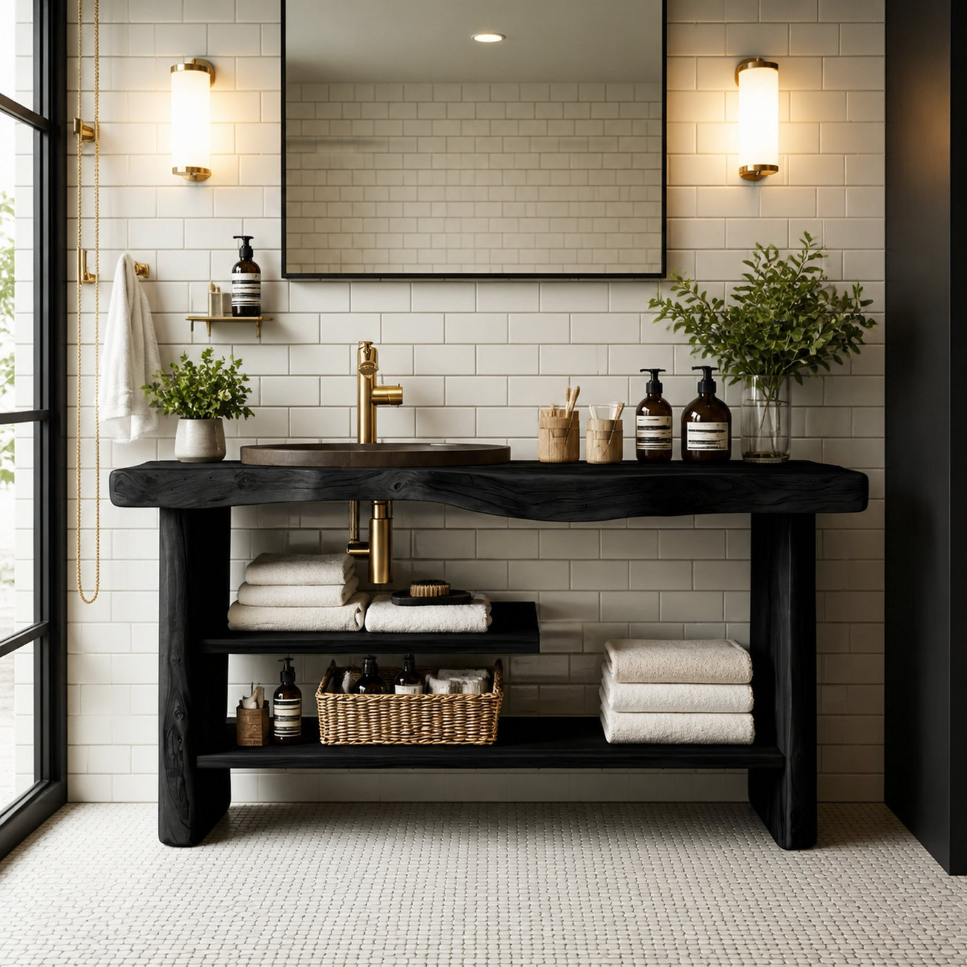 Handcrafted Wooden Storage Vanity For Bathroom Decor - product view 4
