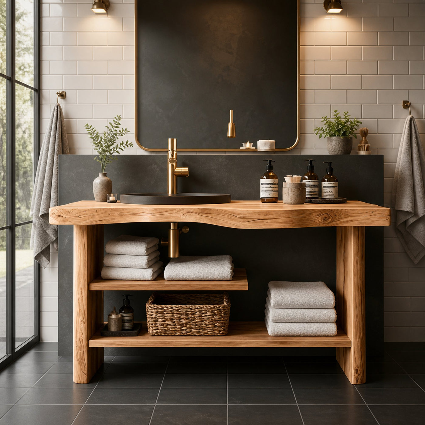 Handcrafted Wooden Storage Vanity For Bathroom Decor - product view 5