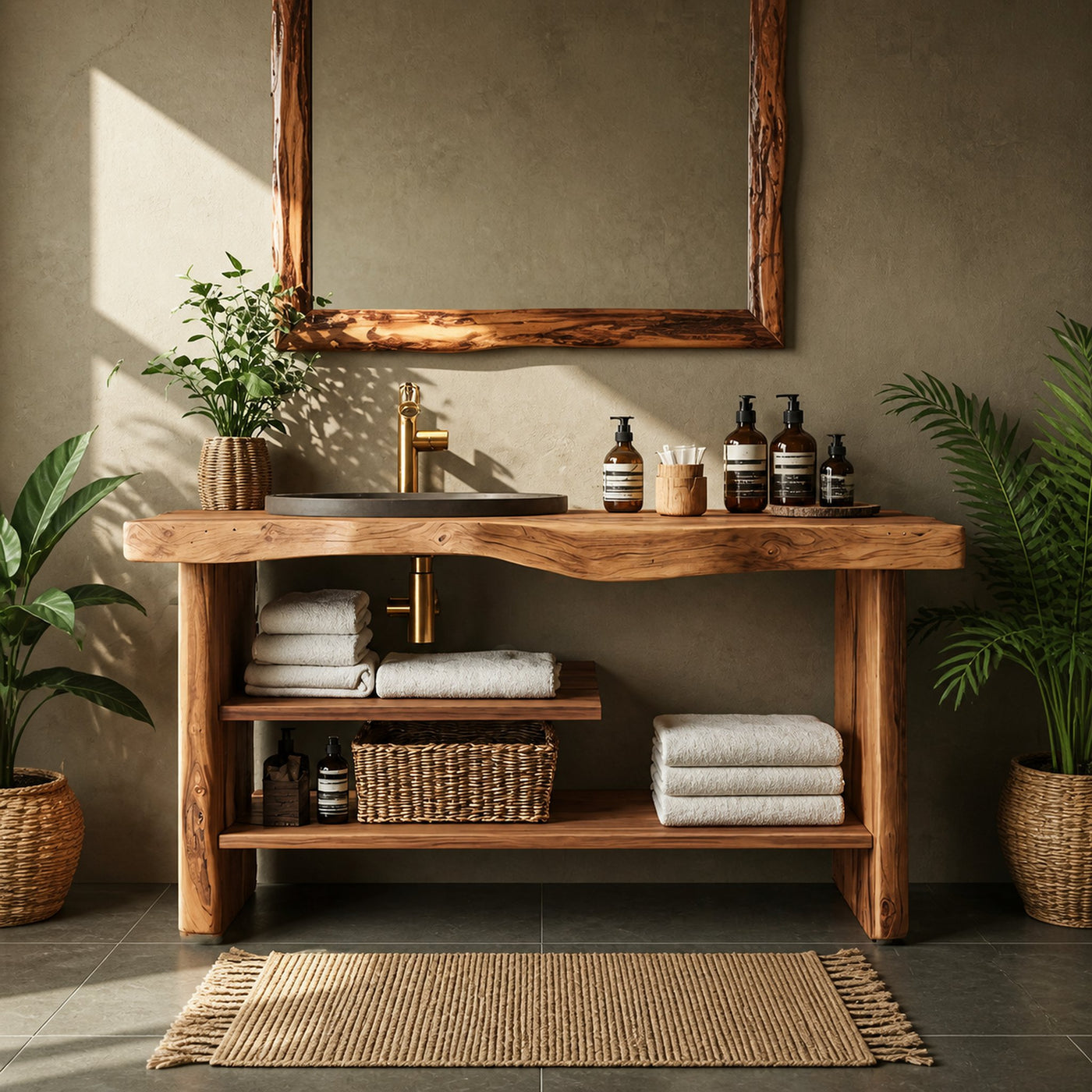 Handcrafted Wooden Storage Vanity For Bathroom Decor - product view 6