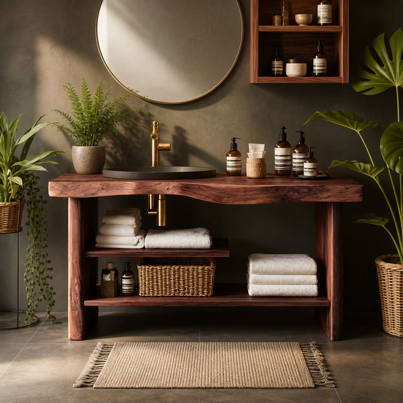 Handcrafted Wooden Storage Vanity For Bathroom Decor - product view 7