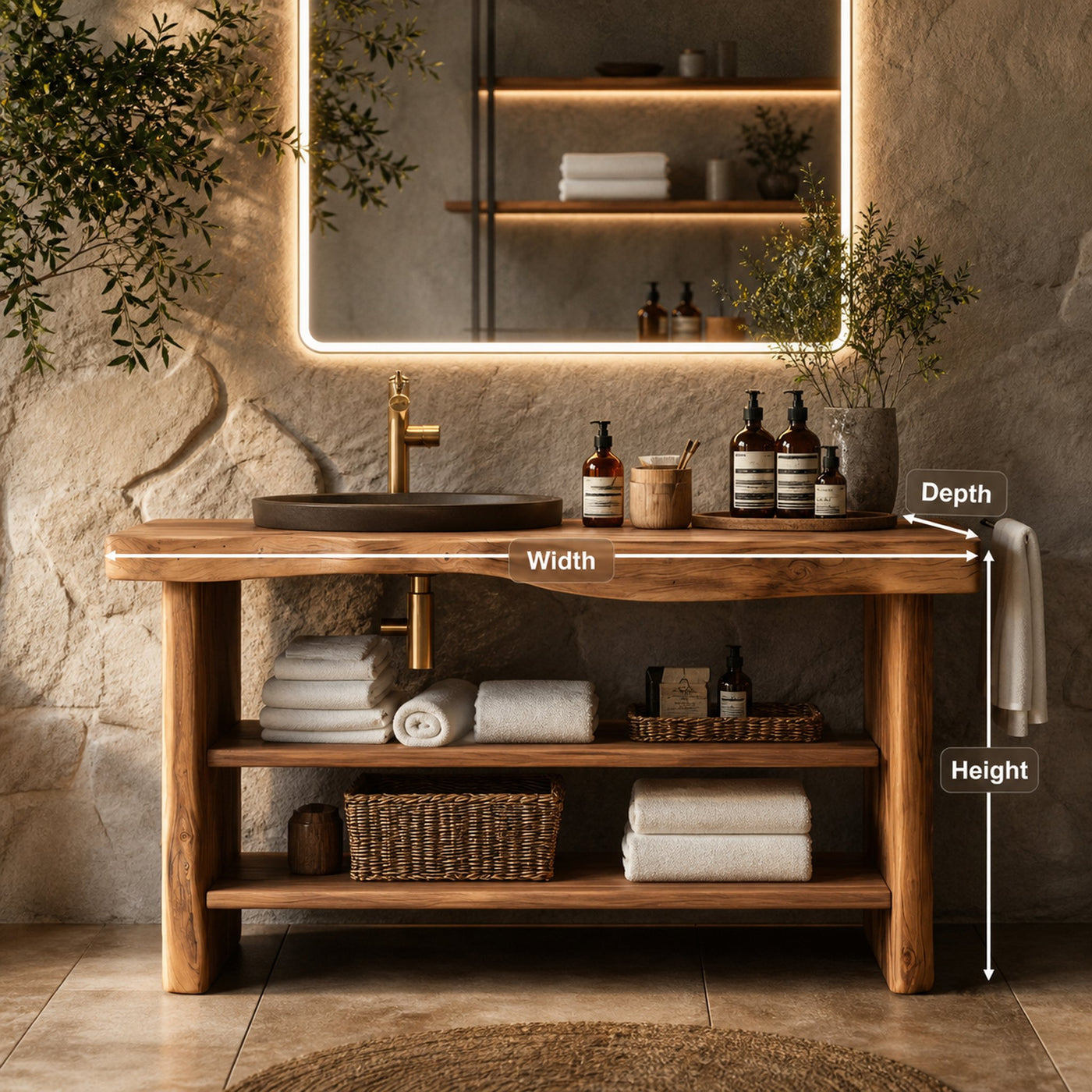 Handcrafted Wooden Storage Vanity For Bathroom Decor - product view 8