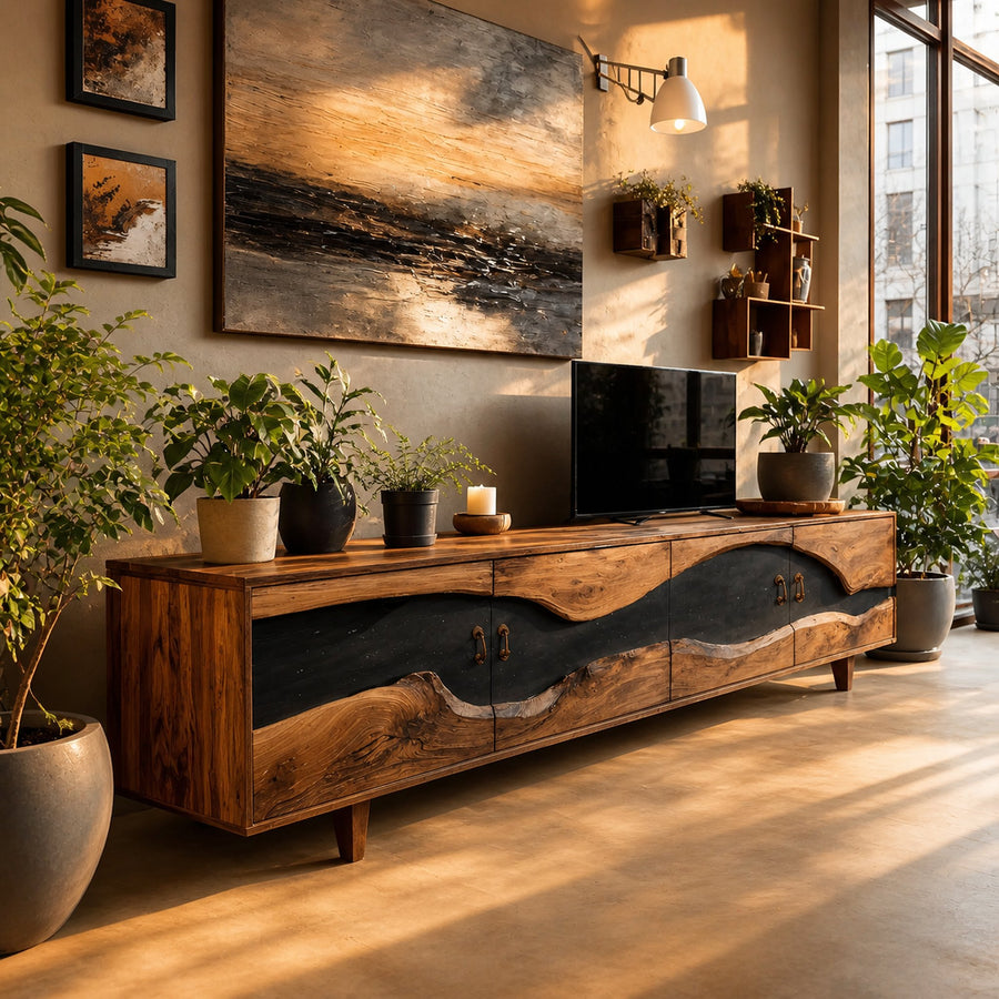 Handcrafted Wooden TV Stand For Natural Interior
