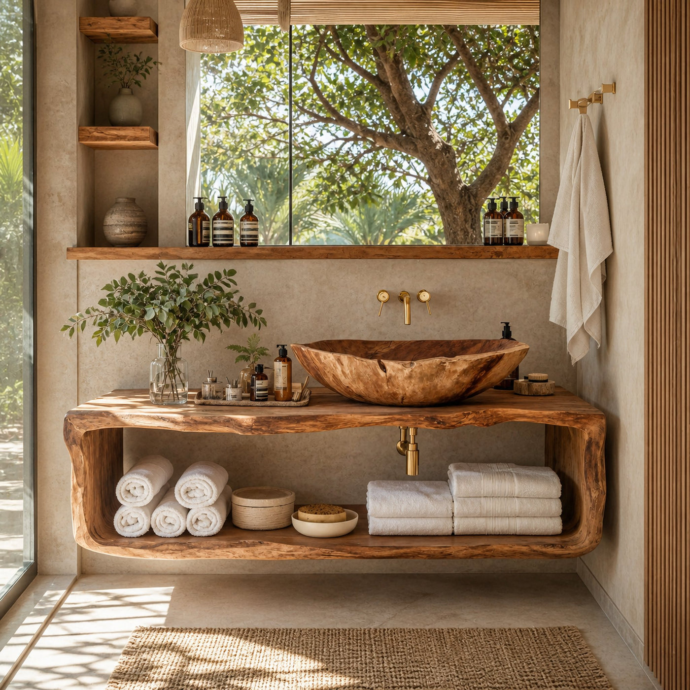 Handcrafted Wooden Vanity For Bathroom Natural Look
