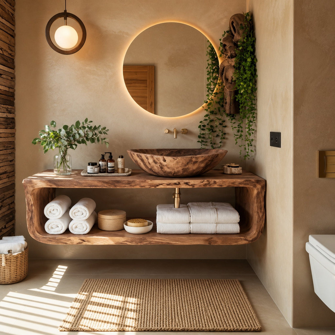Handcrafted Wooden Vanity For Bathroom Natural Look - product view 2