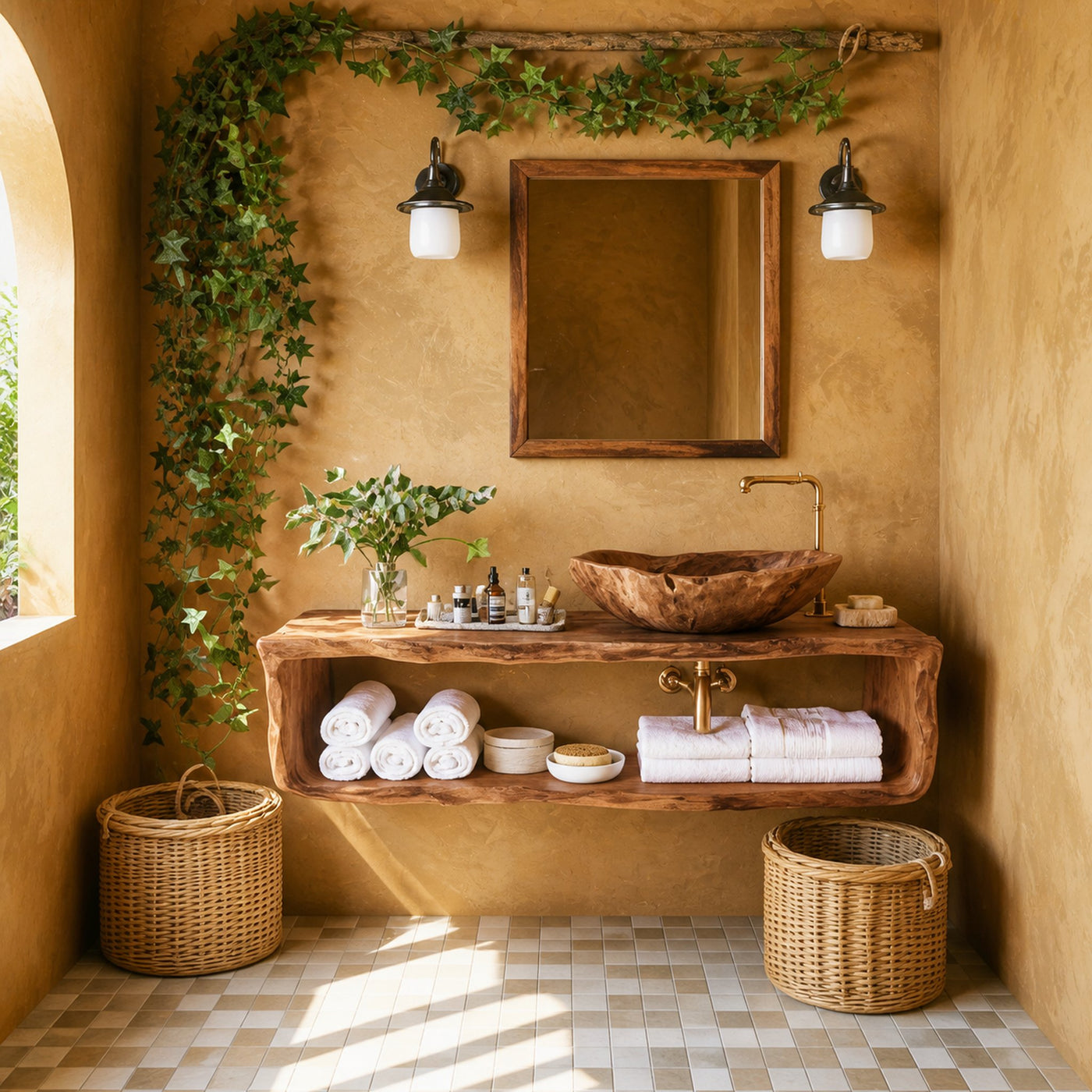 Handcrafted Wooden Vanity For Bathroom Natural Look - product view 3