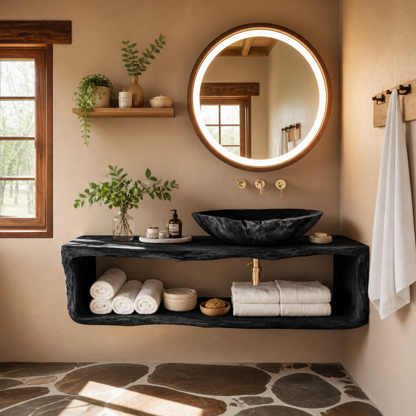 Handcrafted Wooden Vanity For Bathroom Natural Look - product view 4