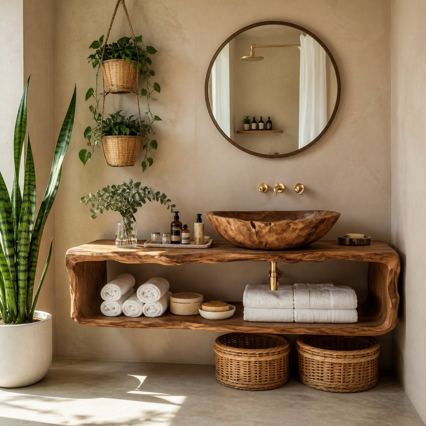 Handcrafted Wooden Vanity For Bathroom Natural Look - product view 6