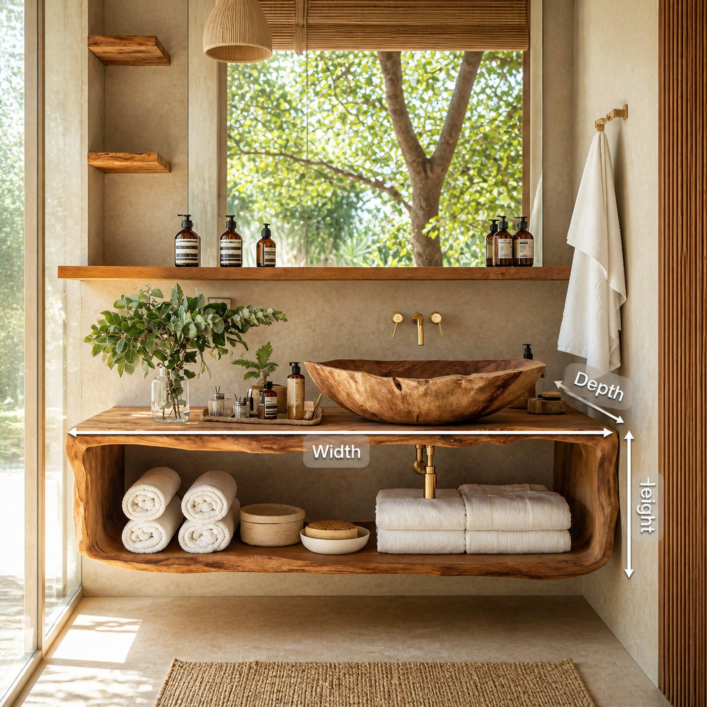 Handcrafted Wooden Vanity For Bathroom Natural Look - product view 8