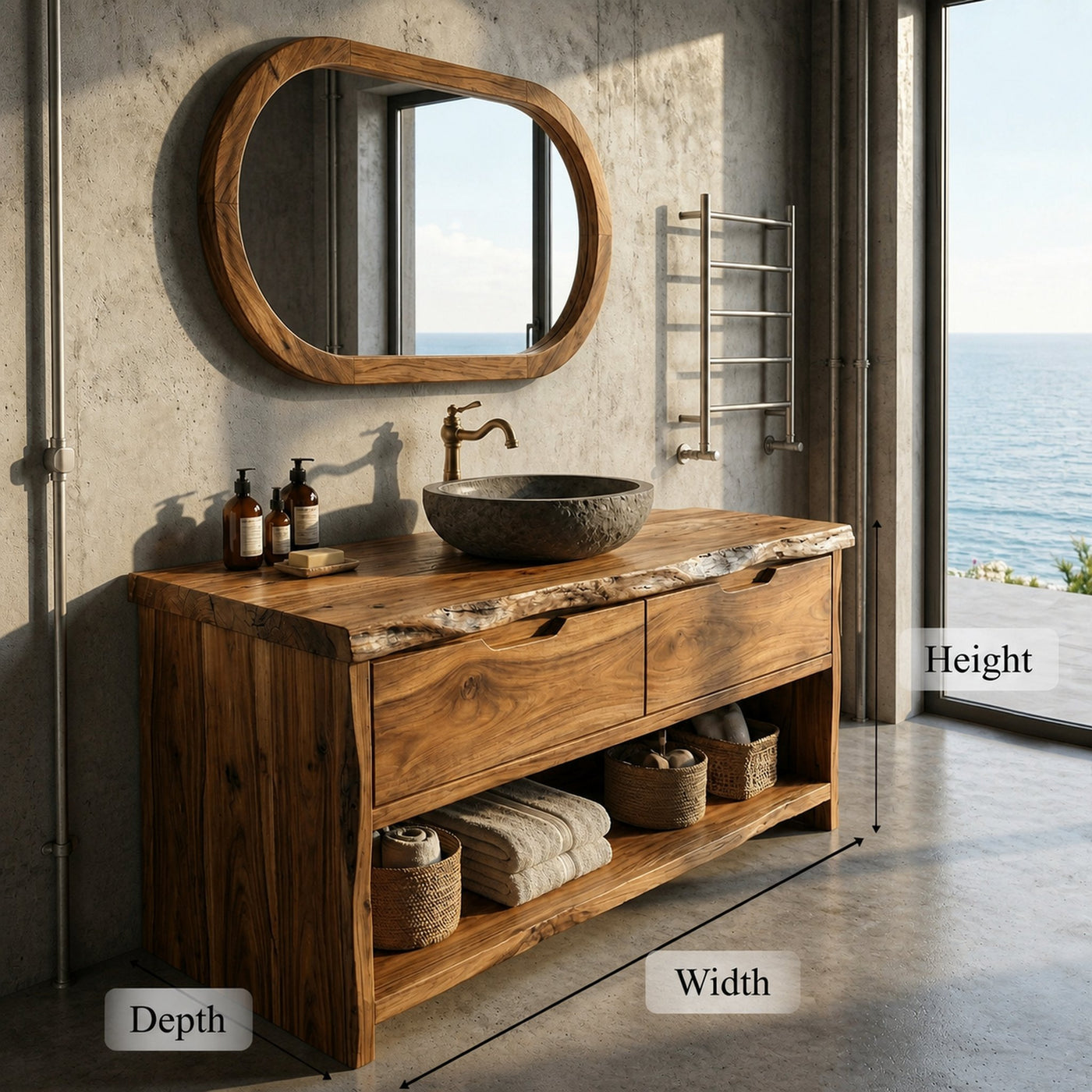 Industrial Solid Wood Bathroom Vanity Open Shelf Freestanding Cabinet - product view 6