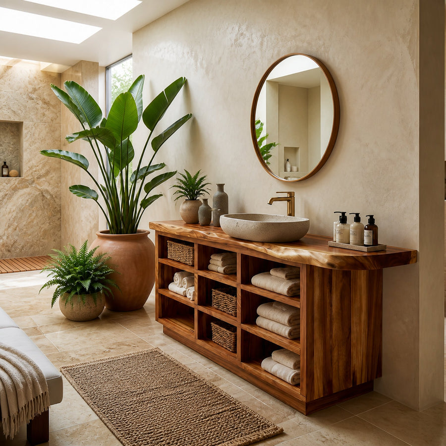 Japandi Wood Washstand Vanity For Zen Bathroom