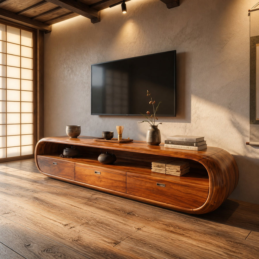Japanese Zen TV Stand For Wabi Sabi Interior Design