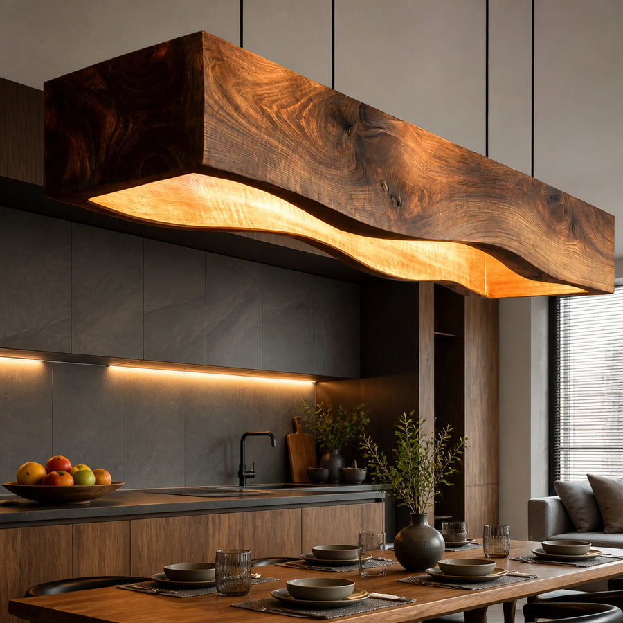 Long Wooden Hanging Lamp For Dining Tables