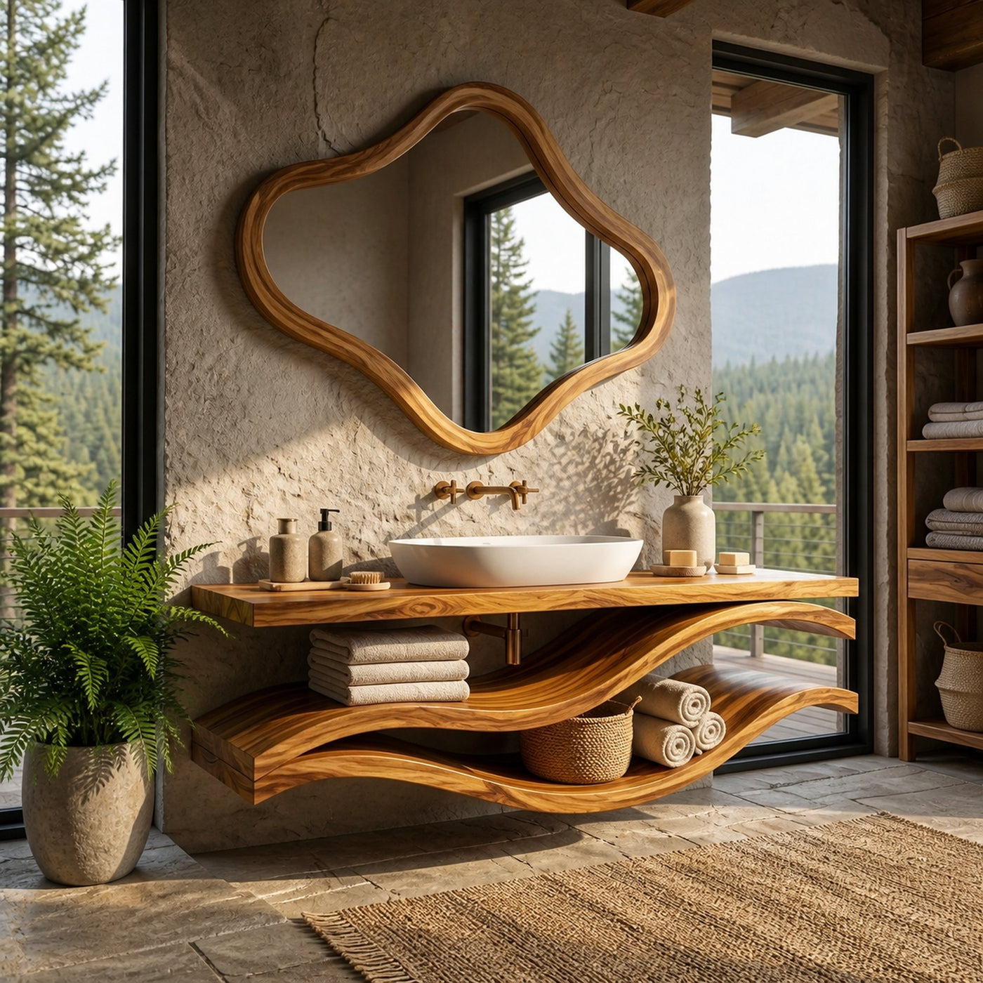 Luxury Bathroom Vanity With Flowing Wave Open Shelves For Bath - product view 6
