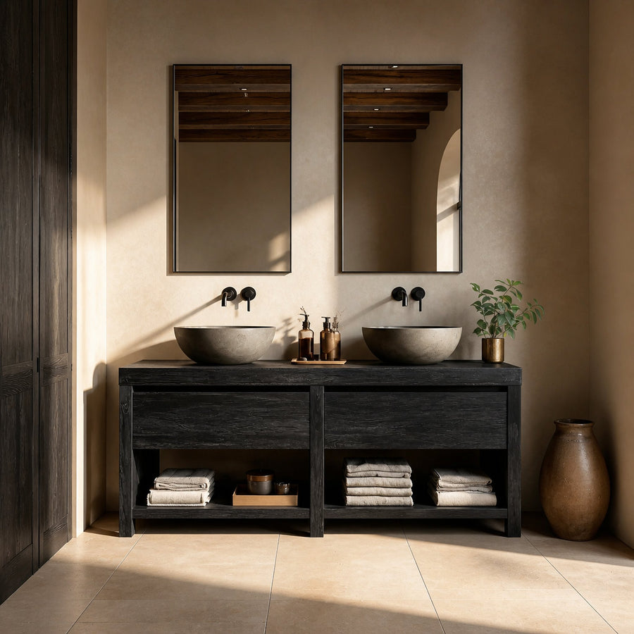 Luxury Bathroom Vanity With Open Shelf Storage For Bathroom