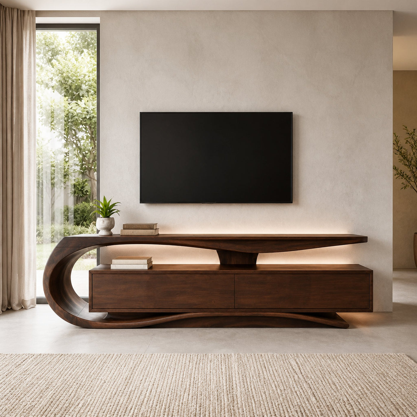 Luxury Curved Wooden TV Console For Interiors