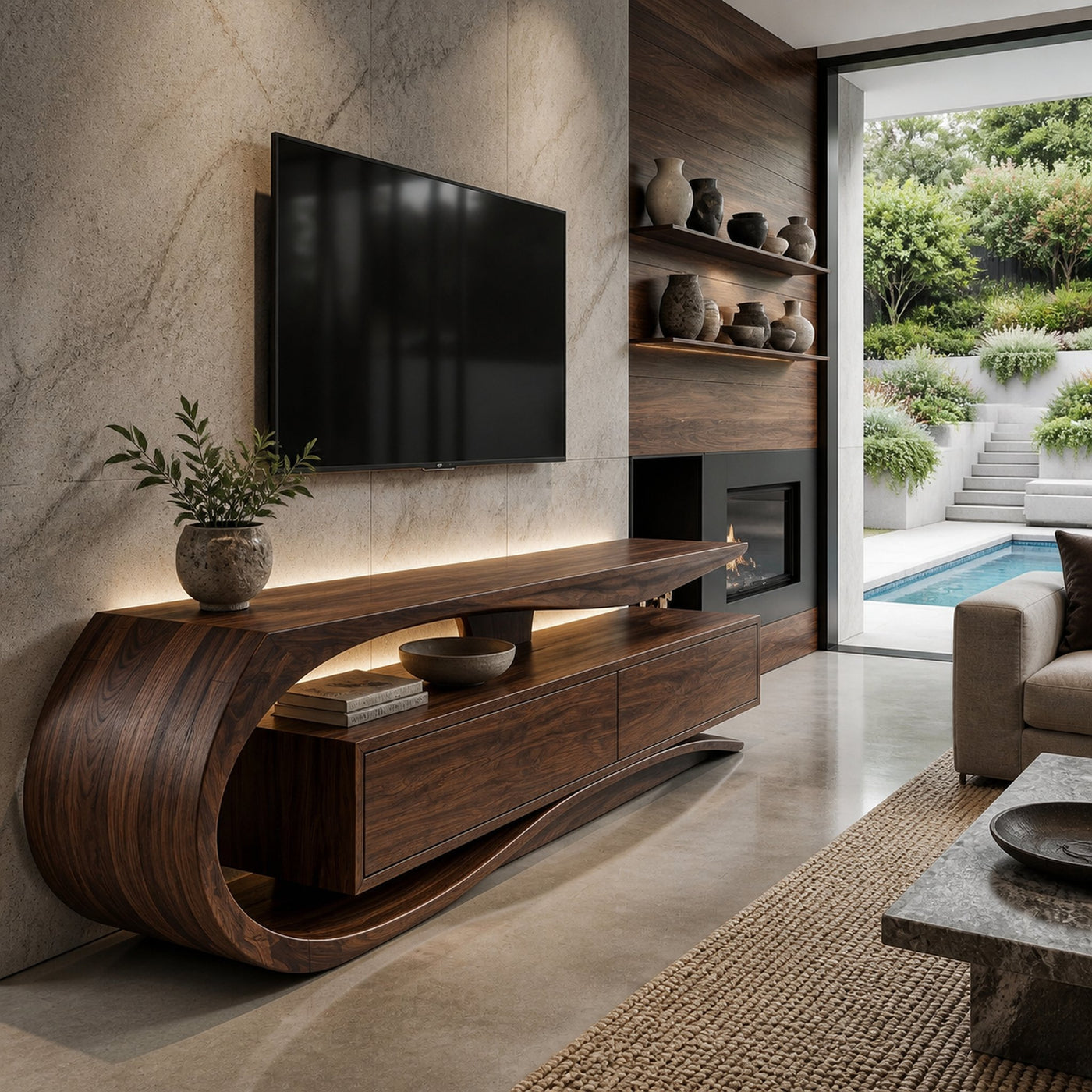 Luxury Curved Wooden TV Console For Interiors - product view 2