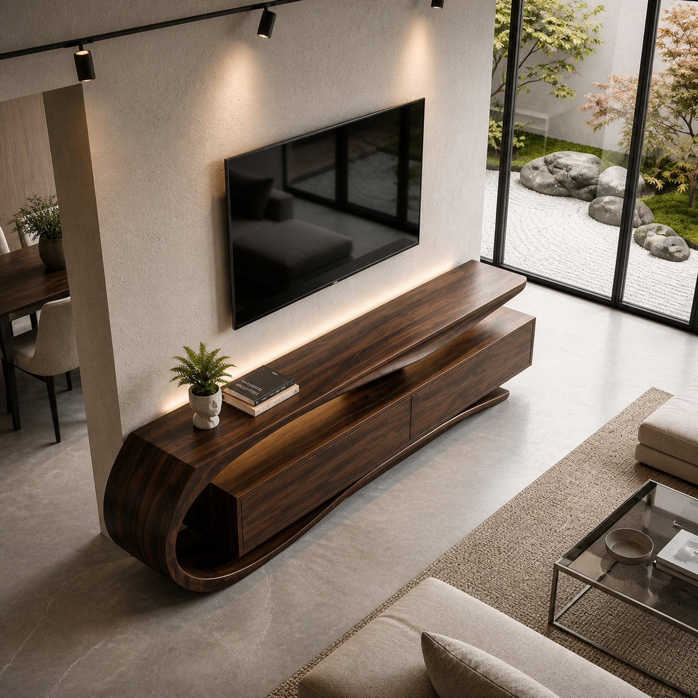 Luxury Curved Wooden TV Console For Interiors - product view 3