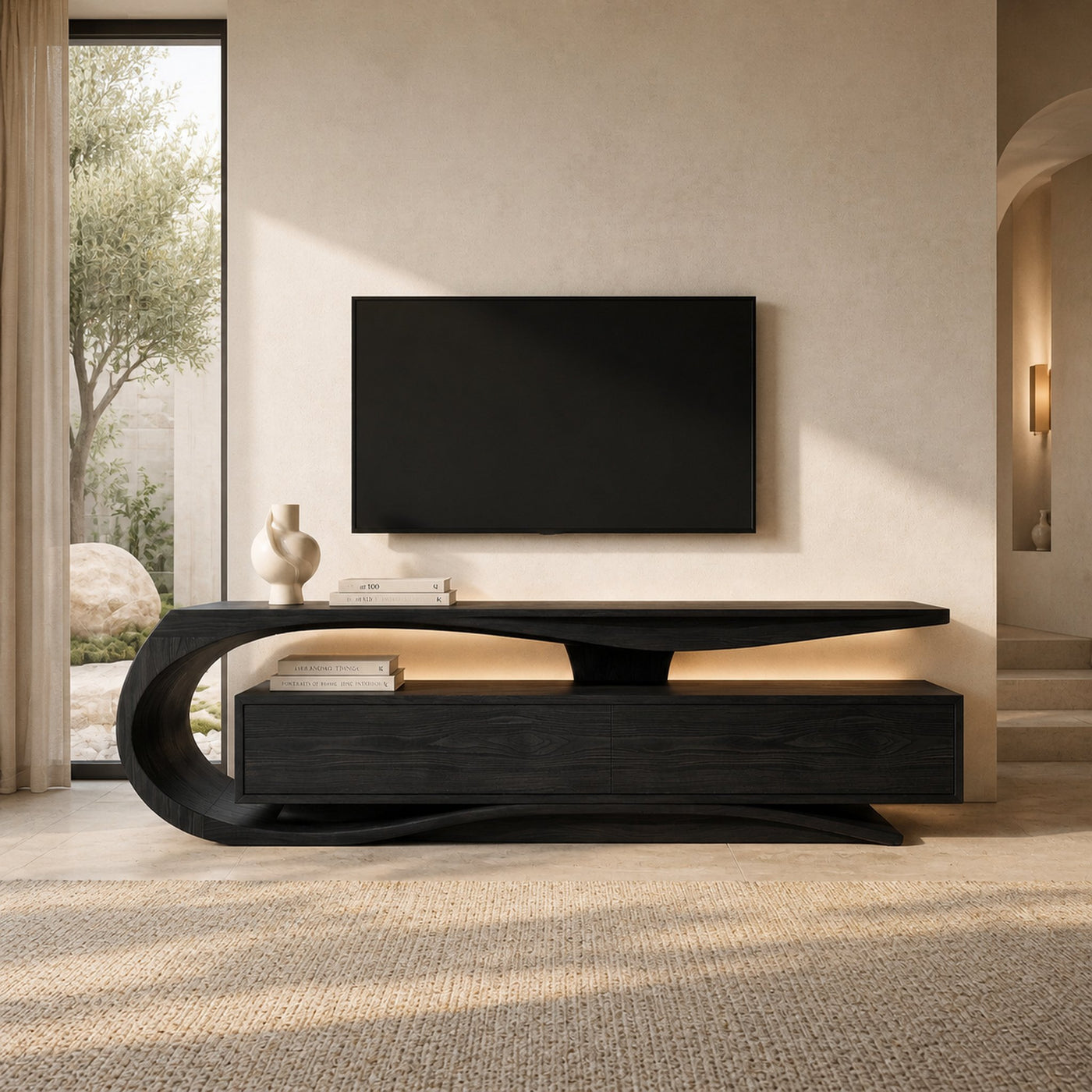 Luxury Curved Wooden TV Console For Interiors - product view 4