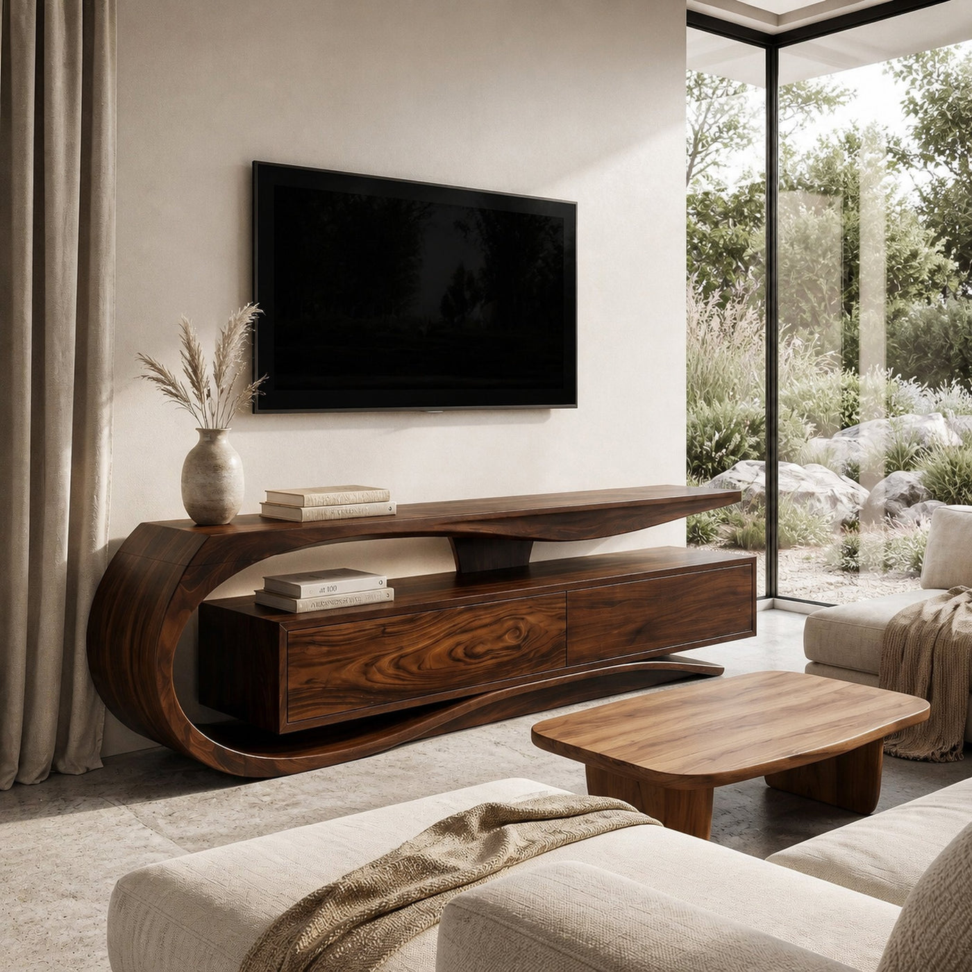 Luxury Curved Wooden TV Console For Interiors - product view 6