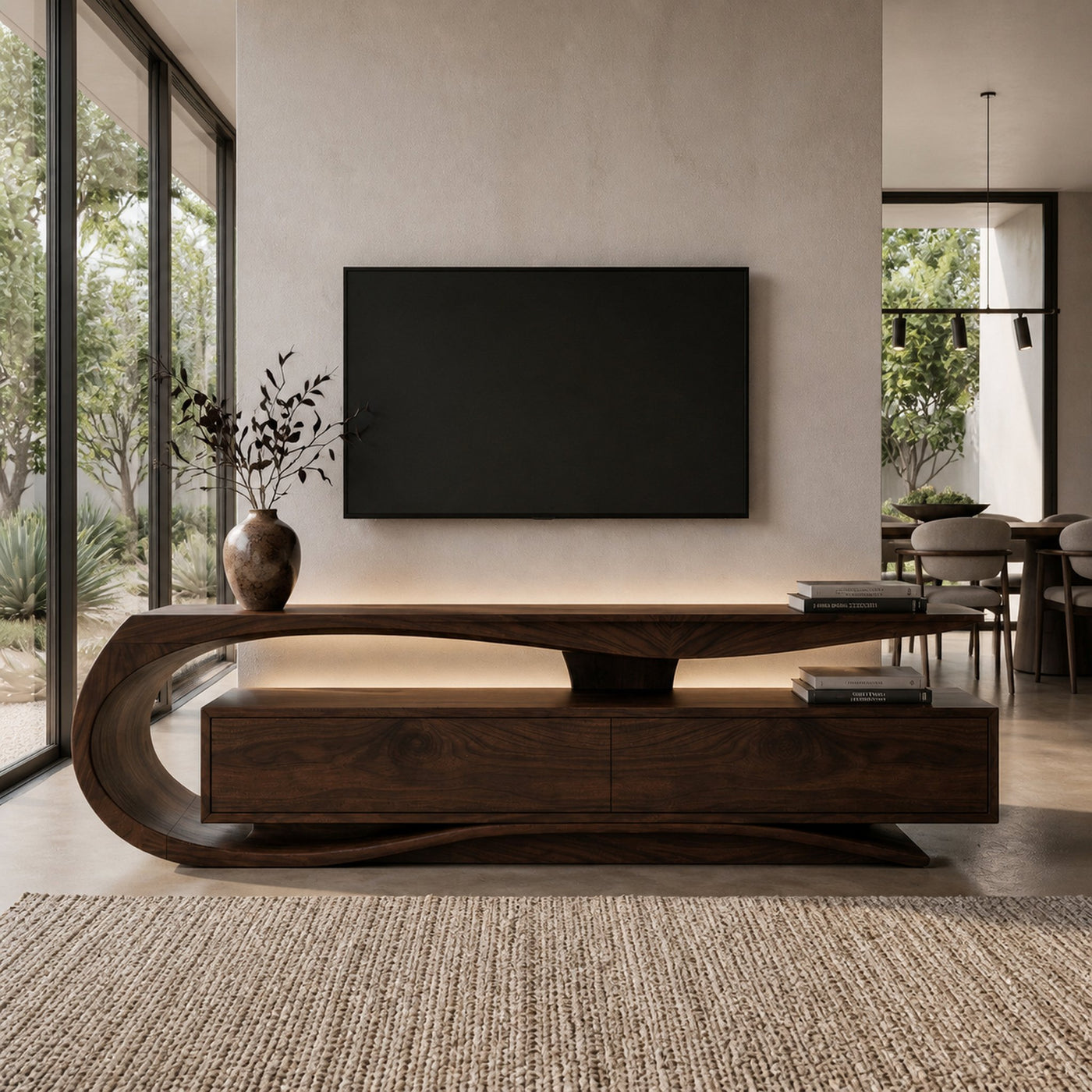 Luxury Curved Wooden TV Console For Interiors - product view 7
