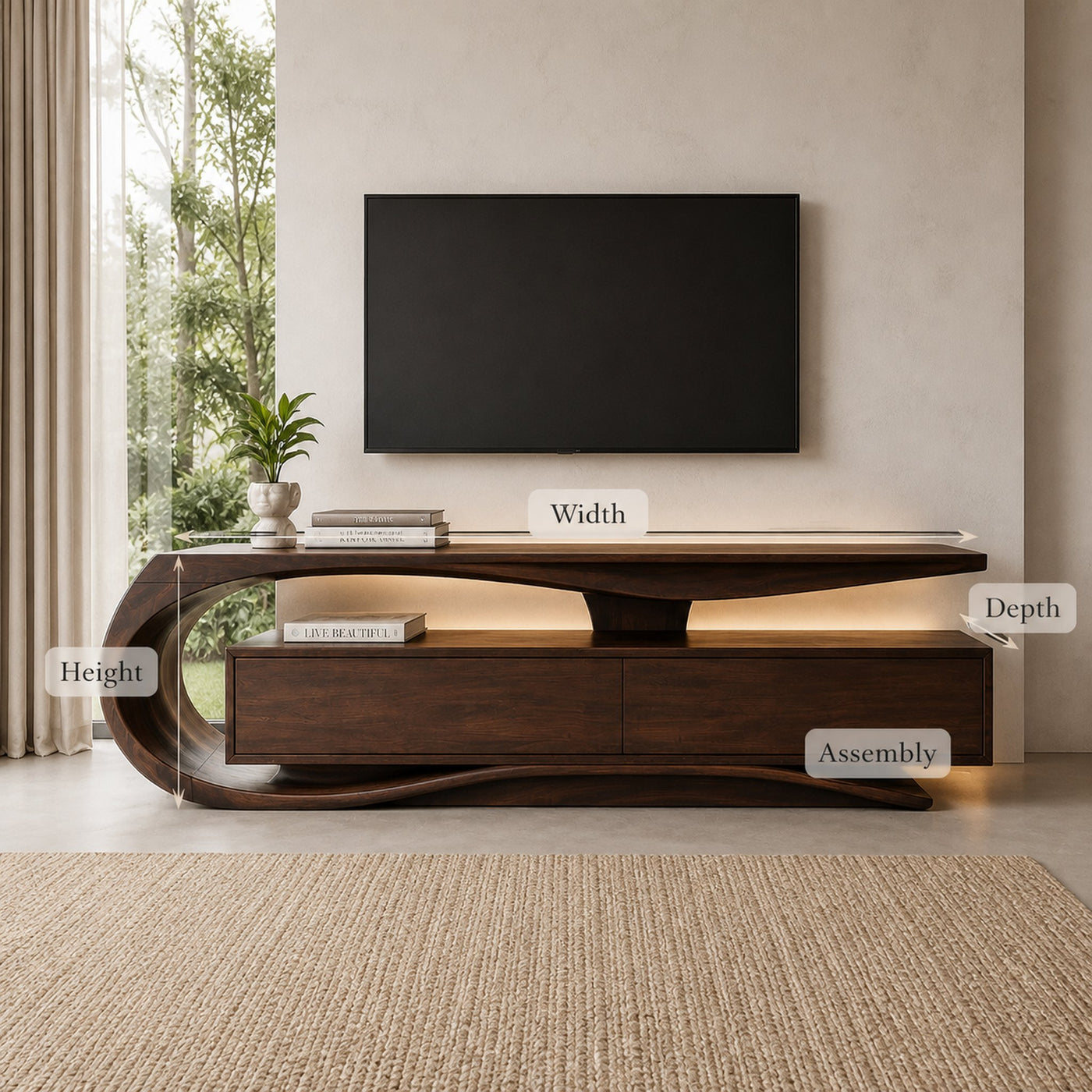Luxury Curved Wooden TV Console For Interiors - product view 8