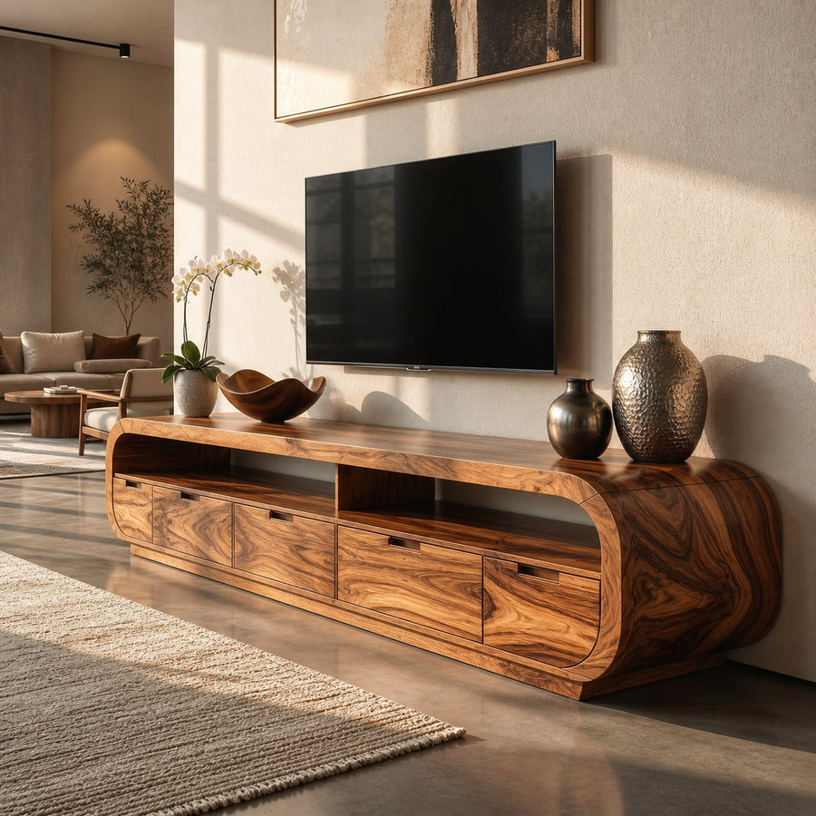 Luxury Monkeypod Media Console For Modern Interior