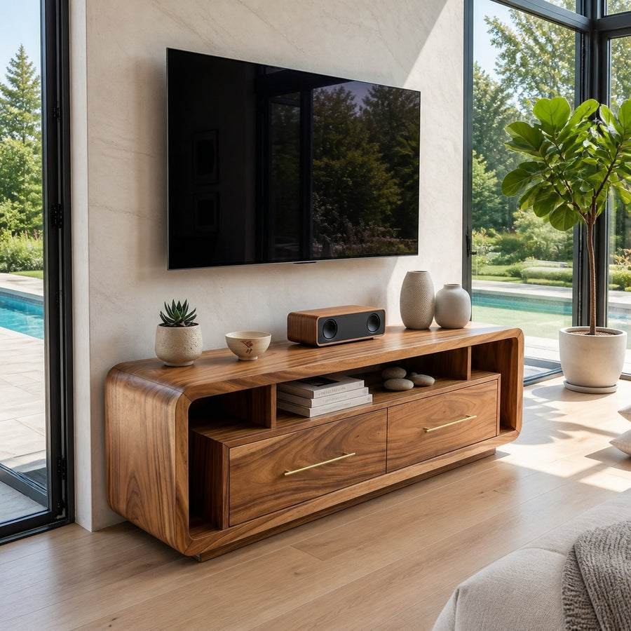 Luxury Walnut Media Console For Contemporary Master Suite Interior