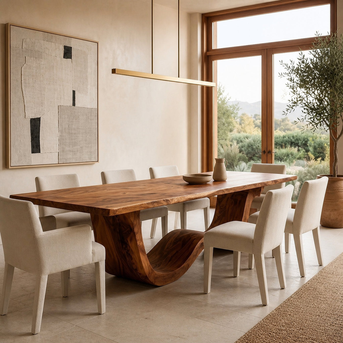 Luxury Wood Dining Table With Curved Pedestal For Dining Room - product view 2