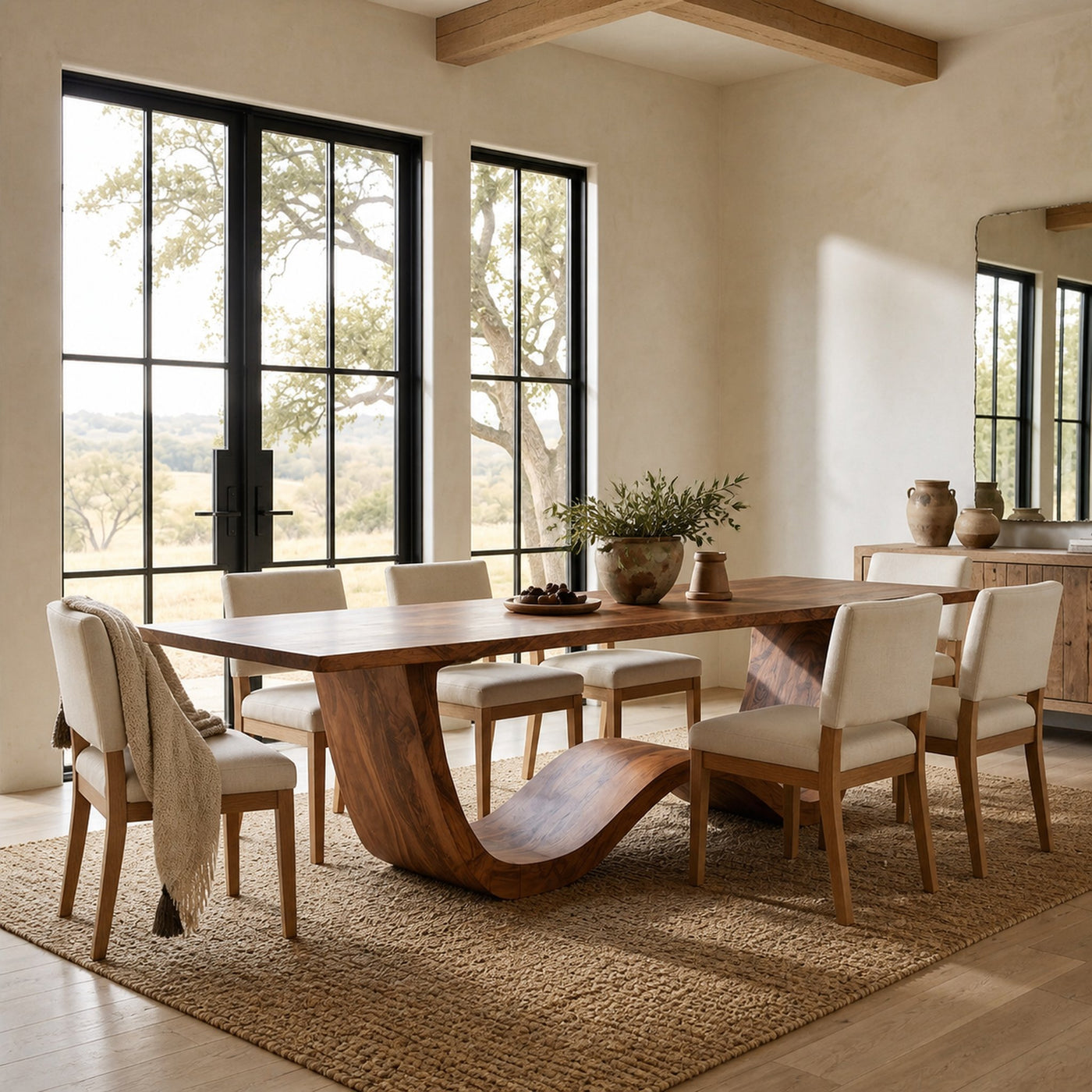 Luxury Wood Dining Table With Curved Pedestal For Dining Room - product view 3