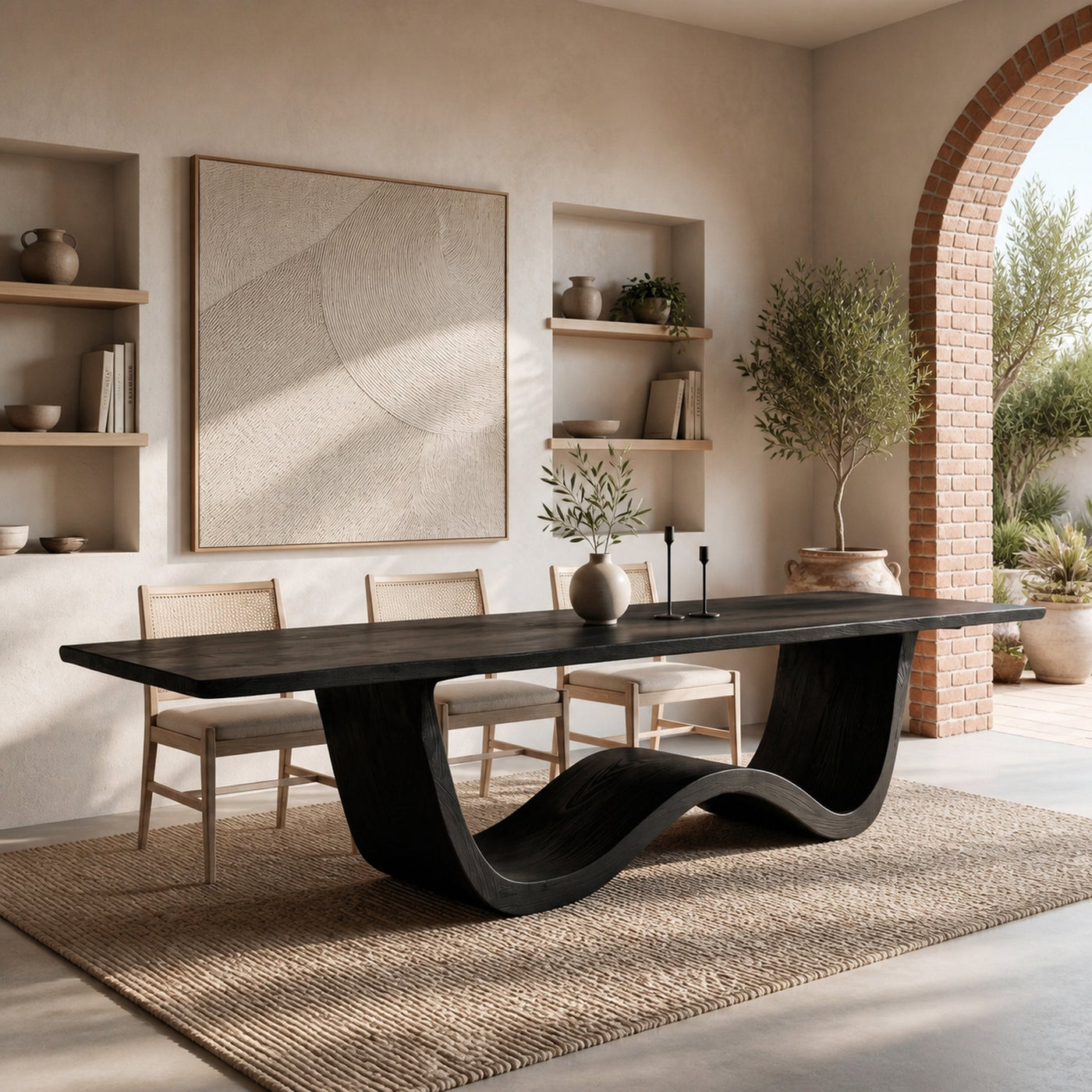 Luxury Wood Dining Table With Curved Pedestal For Dining Room - product view 4