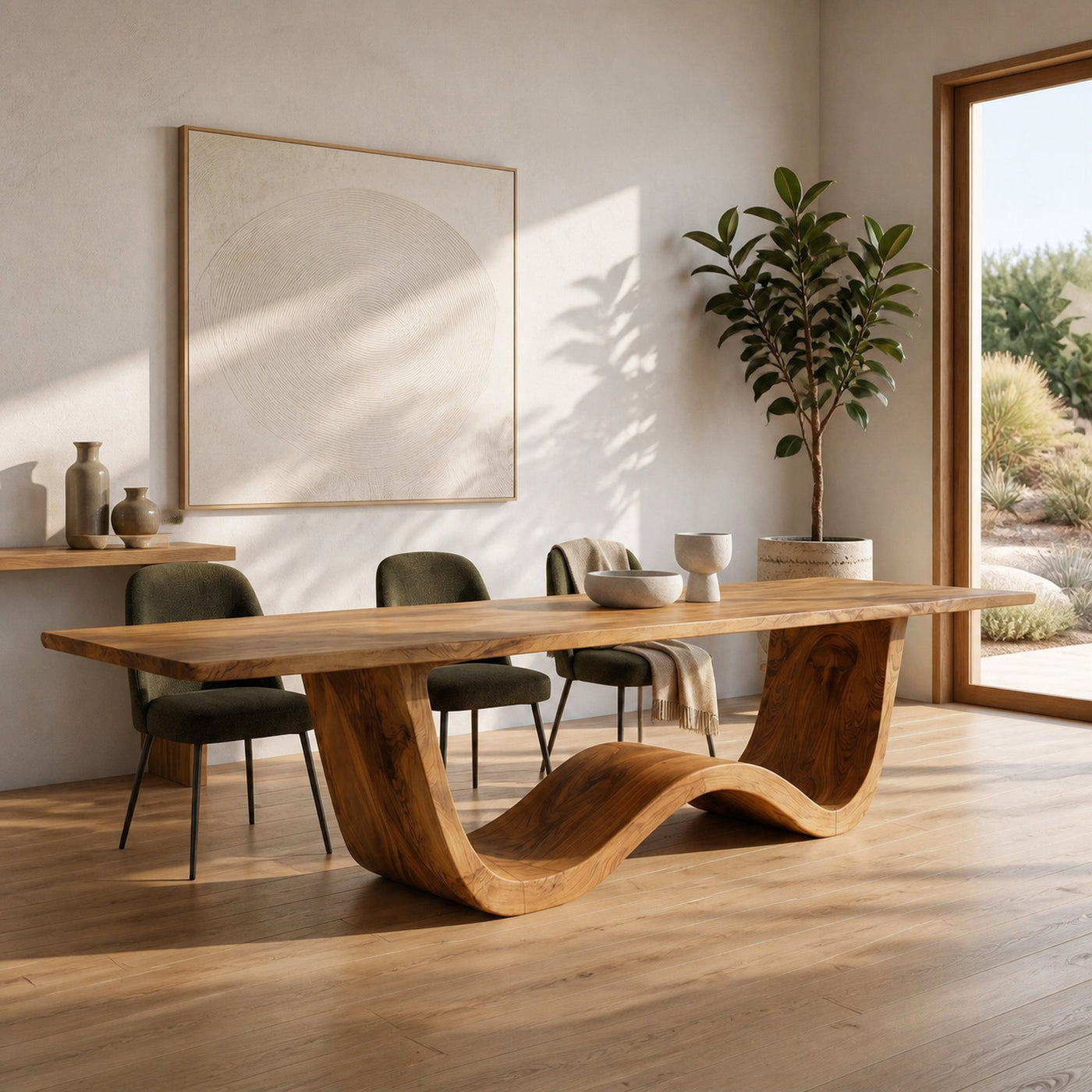 Luxury Wood Dining Table With Curved Pedestal For Dining Room - product view 5