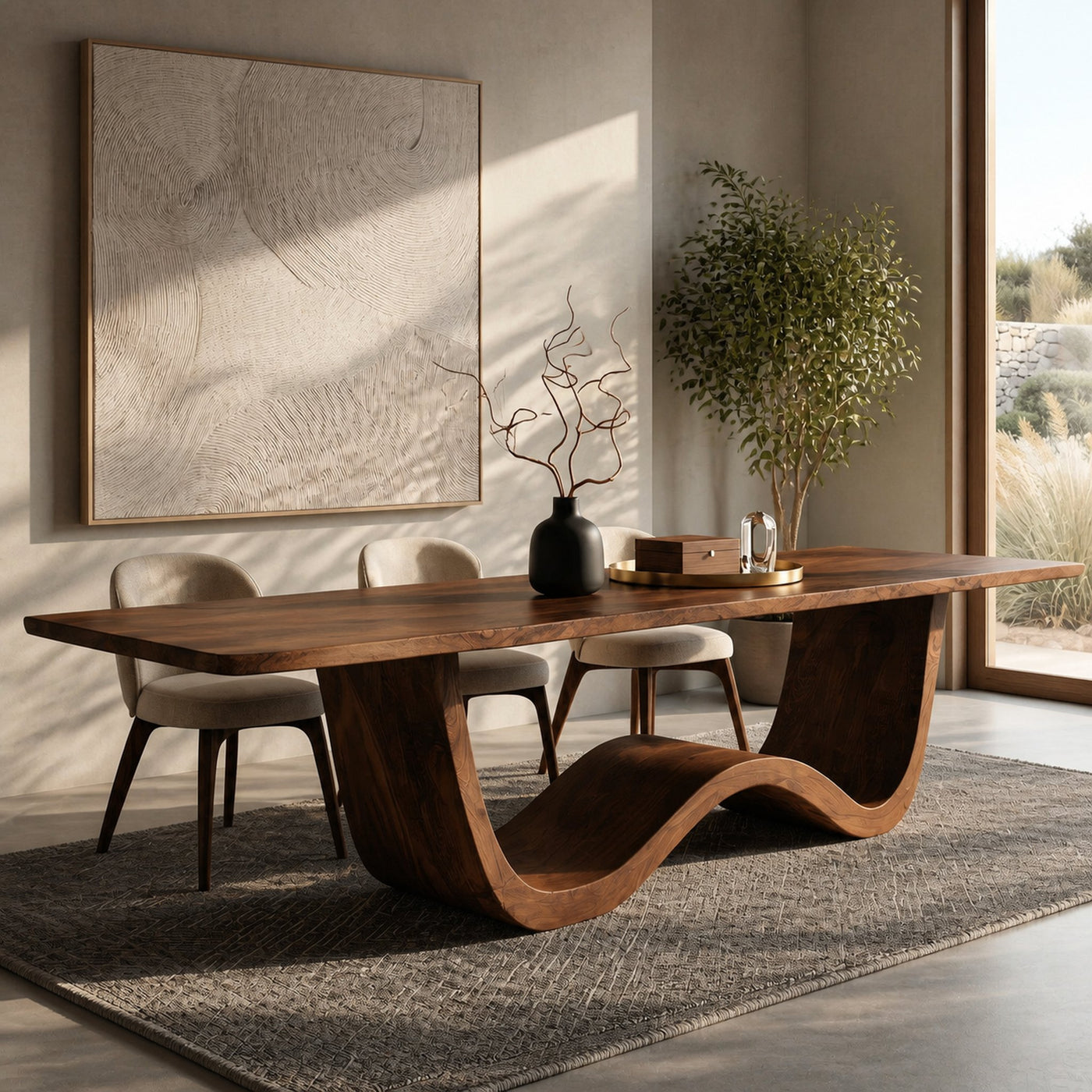 Luxury Wood Dining Table With Curved Pedestal For Dining Room - product view 7