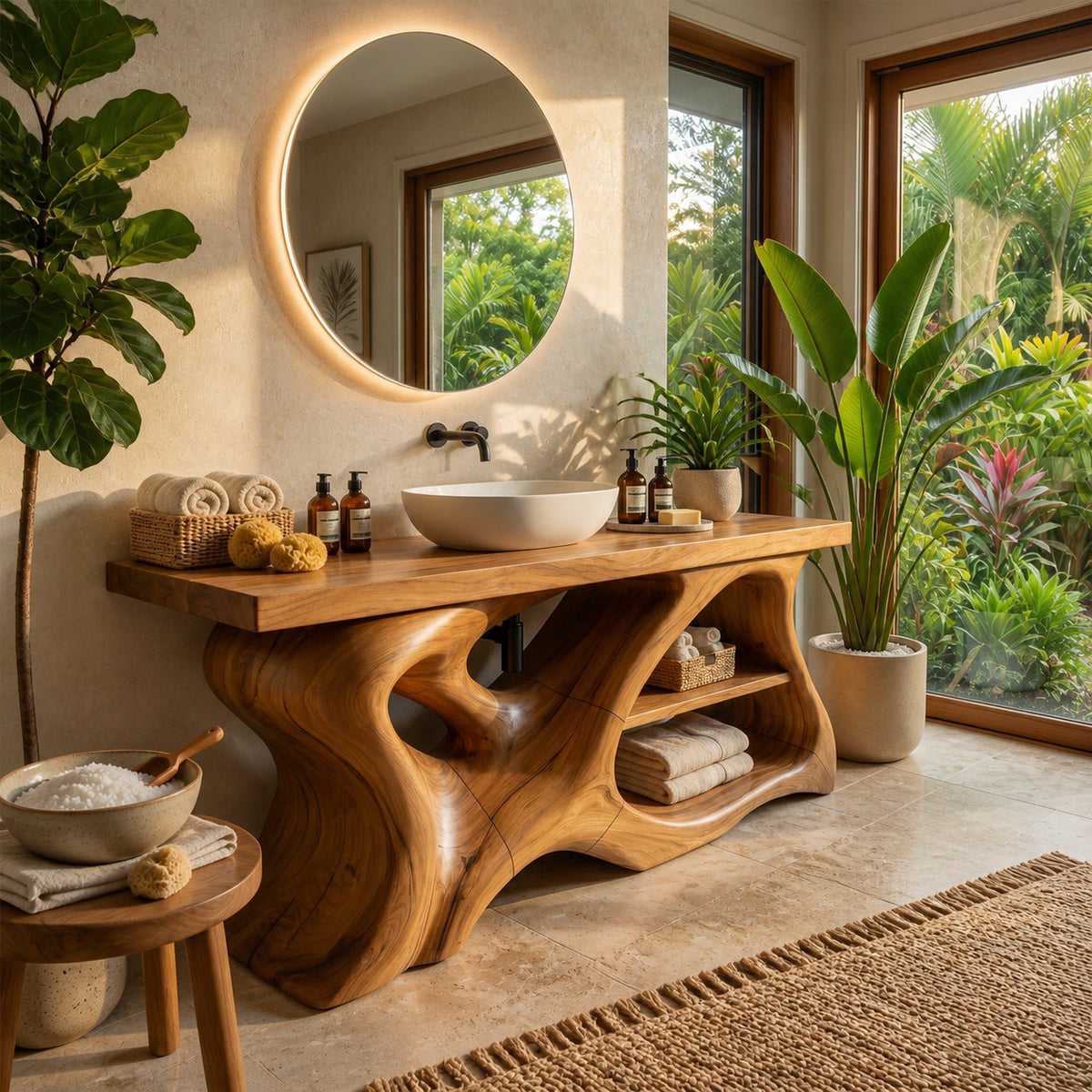 Rootstock Spring Solid Wood Bathroom Vanity with Root Base - product view 4