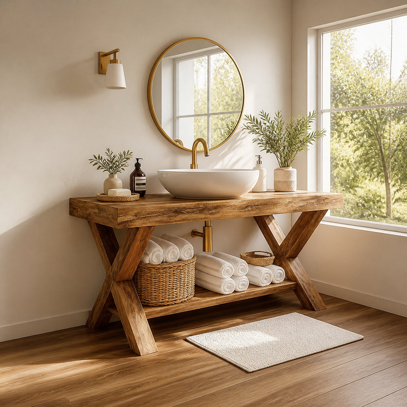 Mid Century Bathroom Vanity Table Solid Wood Modern Bathroom Decor