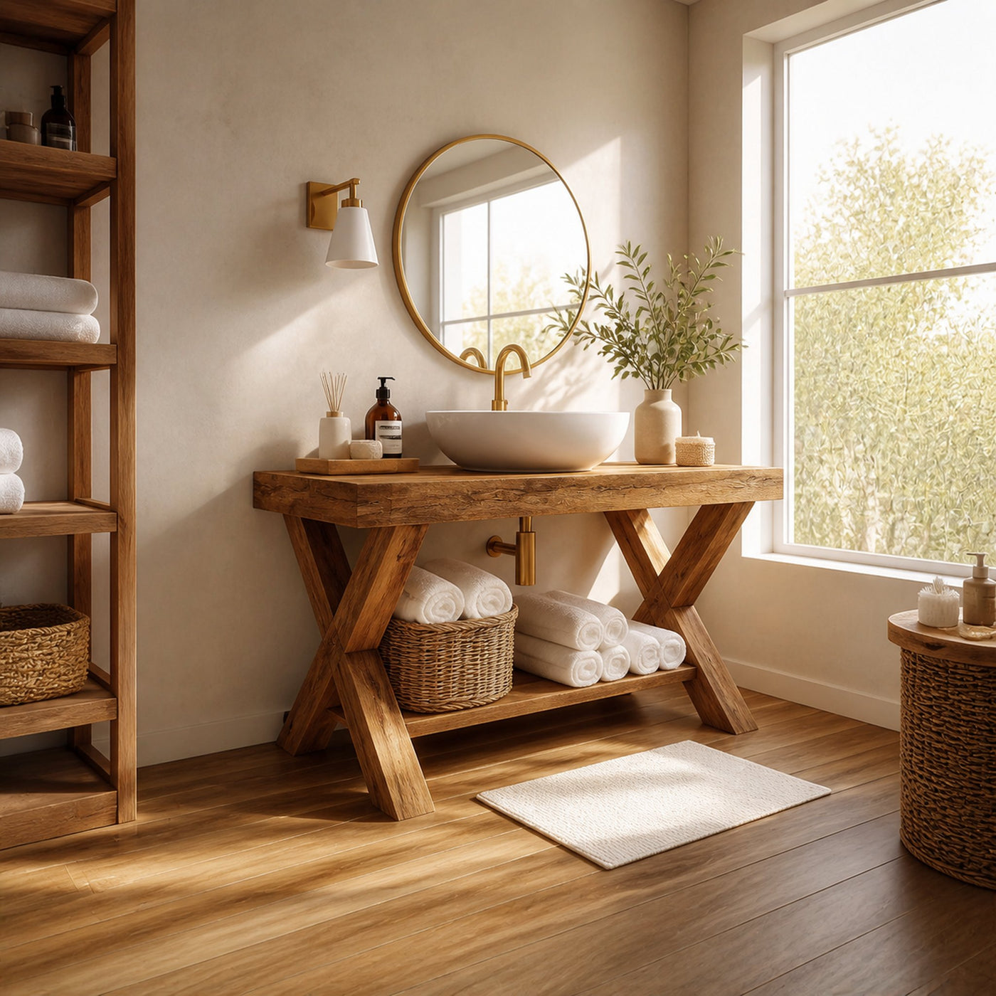 Mid Century Bathroom Vanity Table Solid Wood Modern Bathroom Decor - product view 2