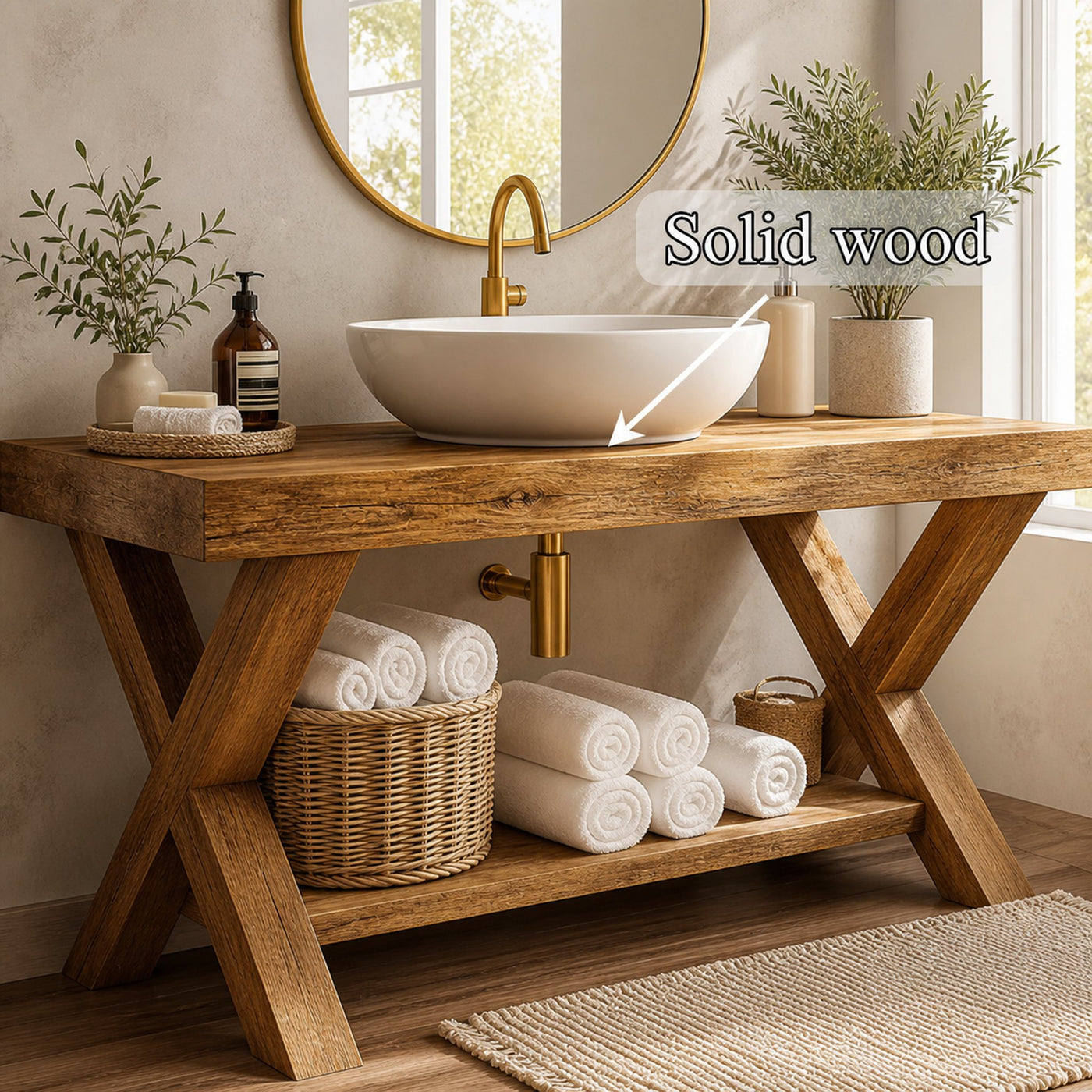 Mid Century Bathroom Vanity Table Solid Wood Modern Bathroom Decor - product view 3