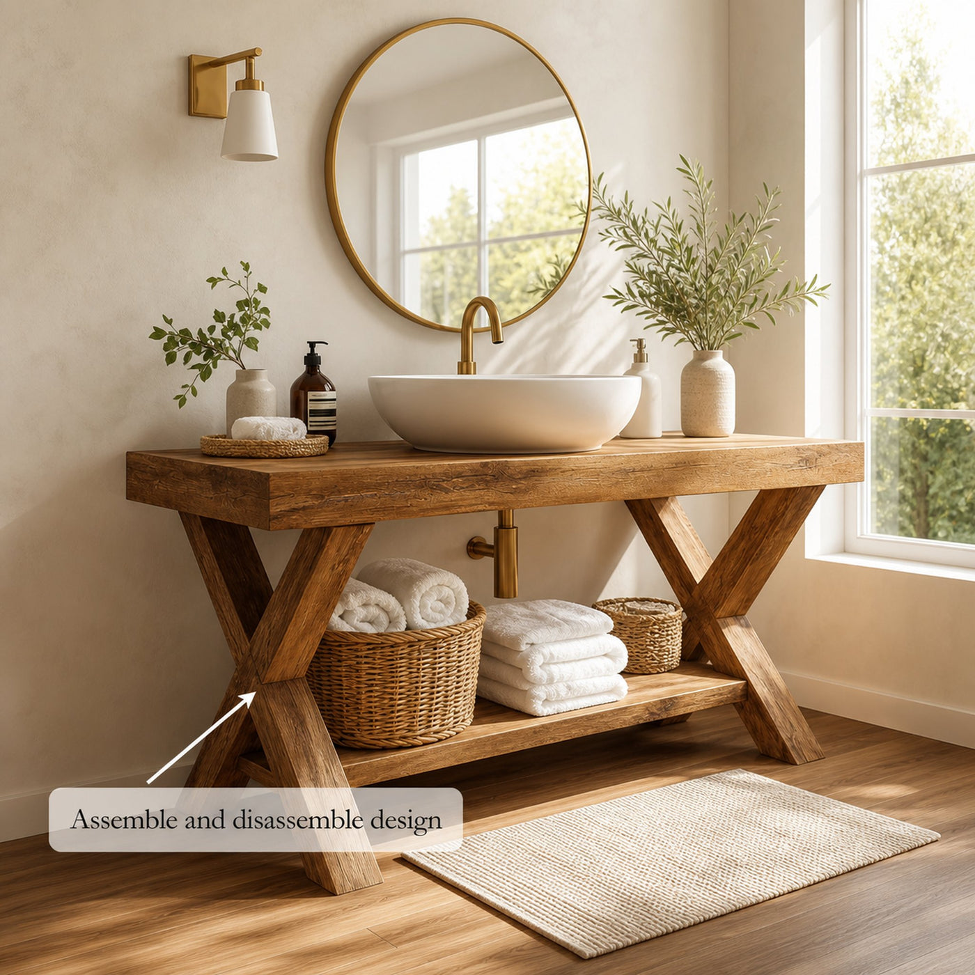 Mid Century Bathroom Vanity Table Solid Wood Modern Bathroom Decor - product view 4