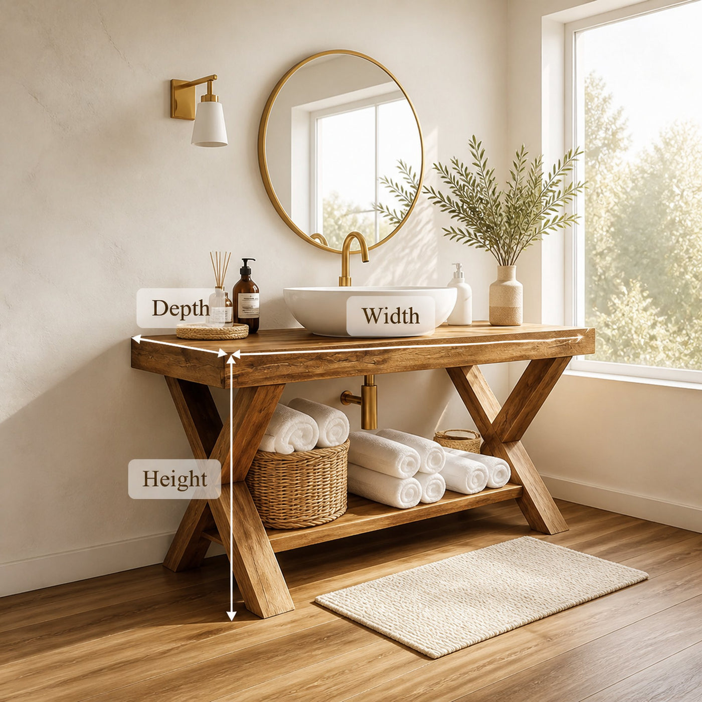 Mid Century Bathroom Vanity Table Solid Wood Modern Bathroom Decor - product view 5