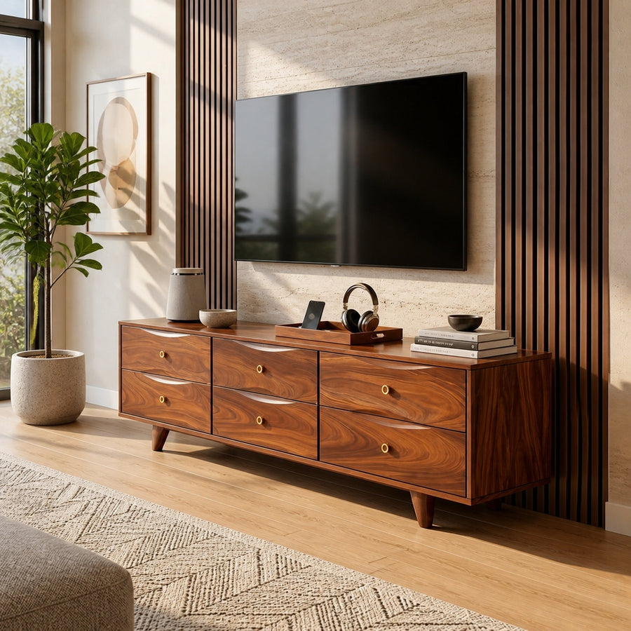 Mid Century Curved TV Cabinet For Living Space