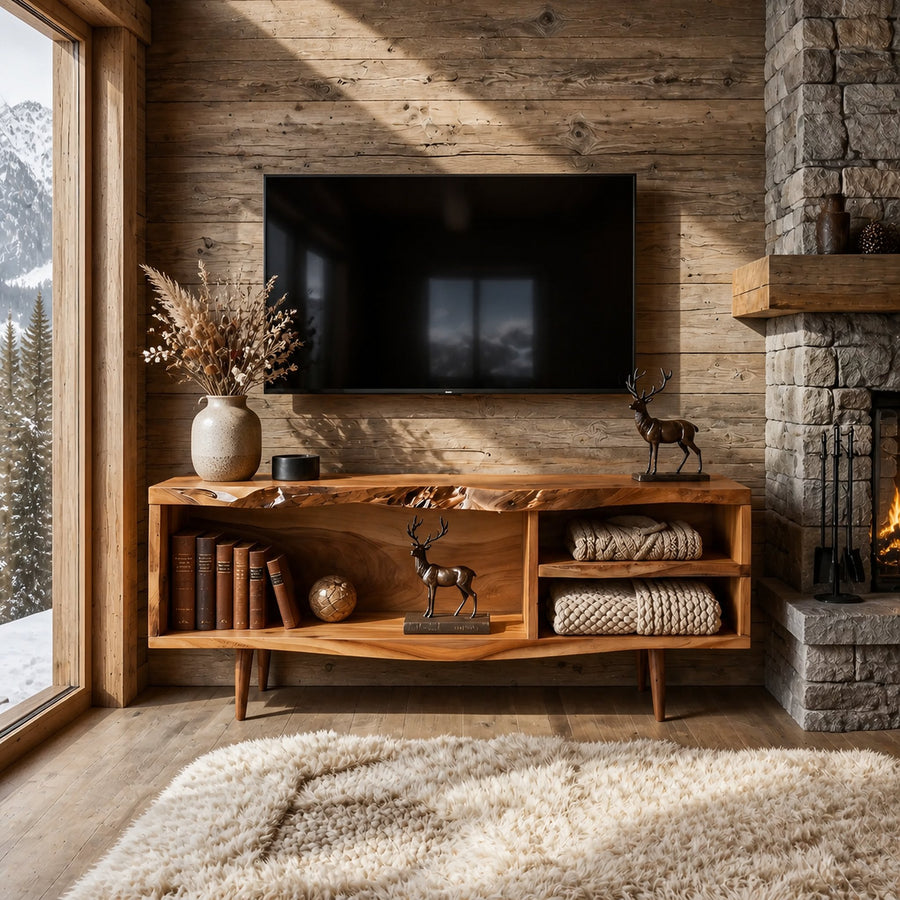 Mid Century Curved TV Console For Living Room