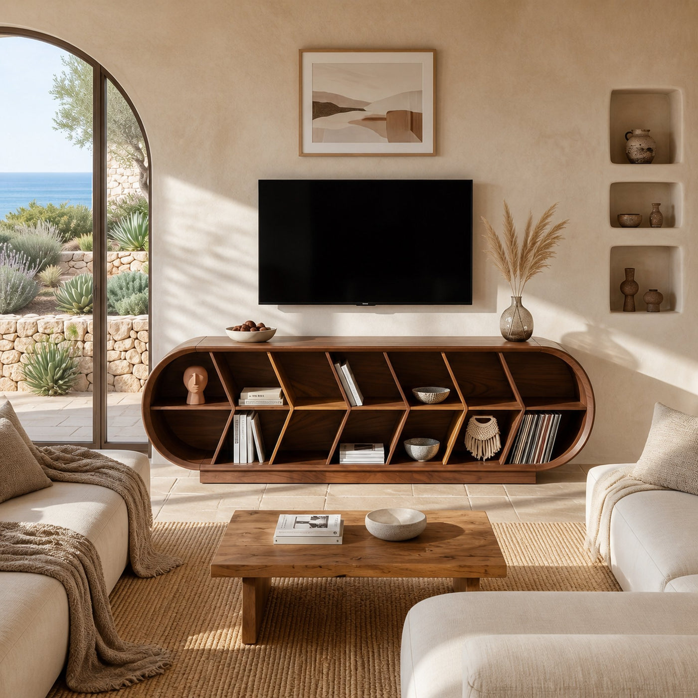 Mid Century Curved TV Stand For Luxury Suite Interior - product view 2