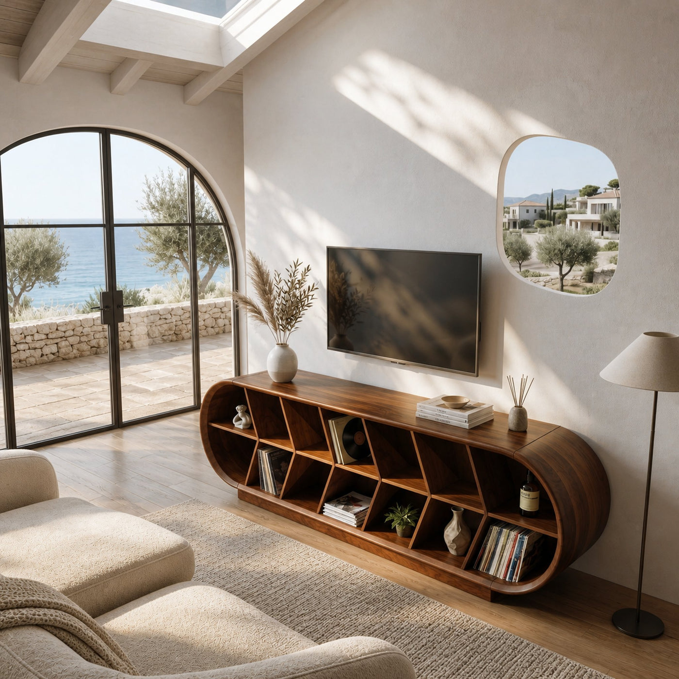 Mid Century Curved TV Stand For Luxury Suite Interior - product view 3