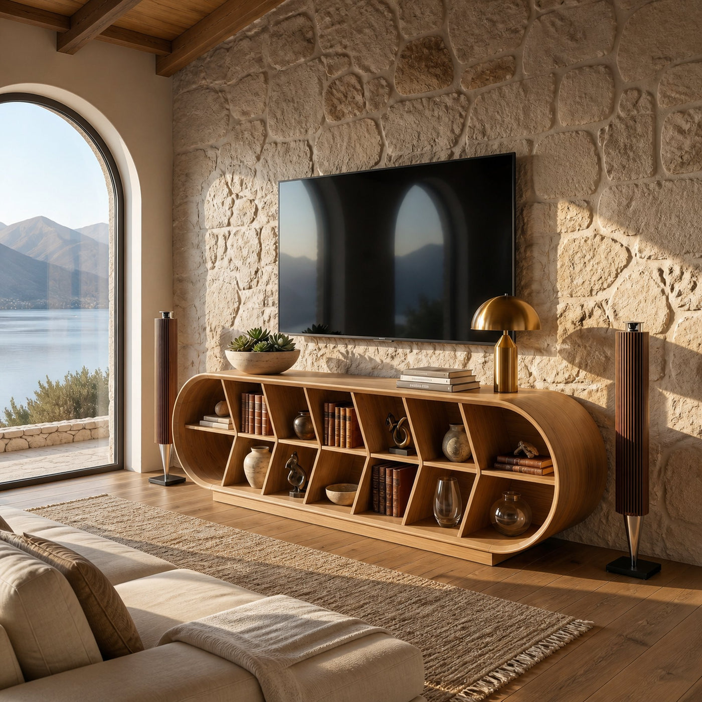 Mid Century Curved TV Stand For Luxury Suite Interior - product view 5