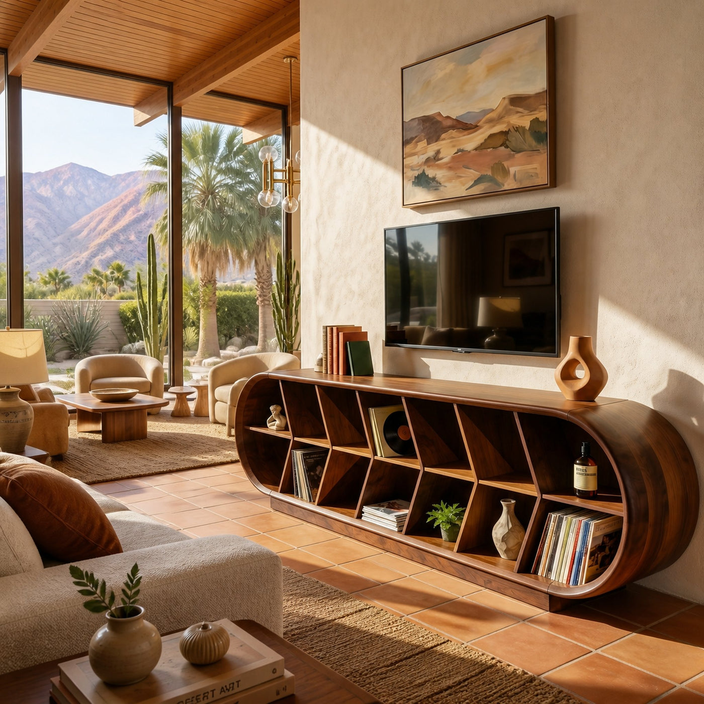 Mid Century Curved TV Stand For Luxury Suite Interior - product view 6