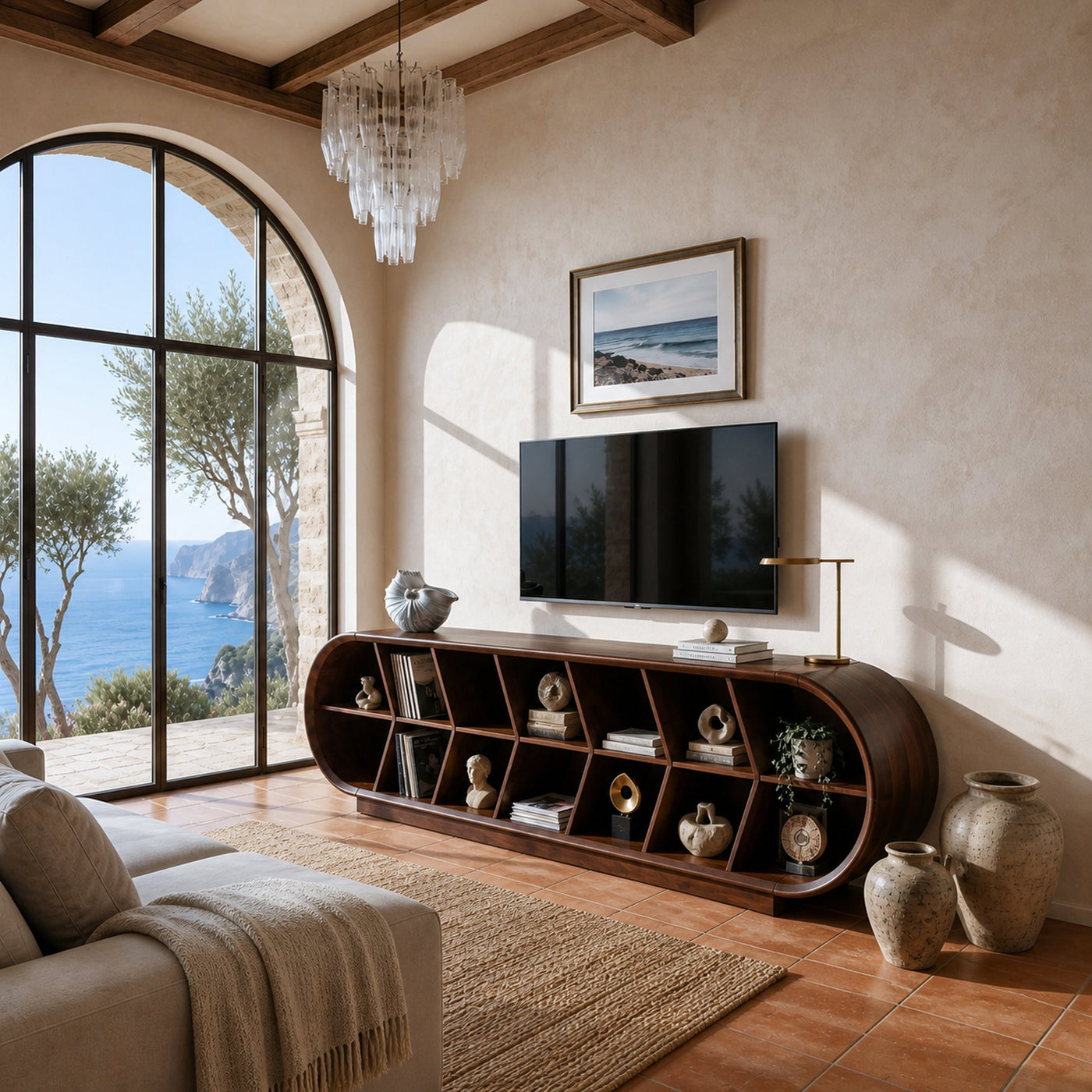 Mid Century Curved TV Stand For Luxury Suite Interior - product view 7