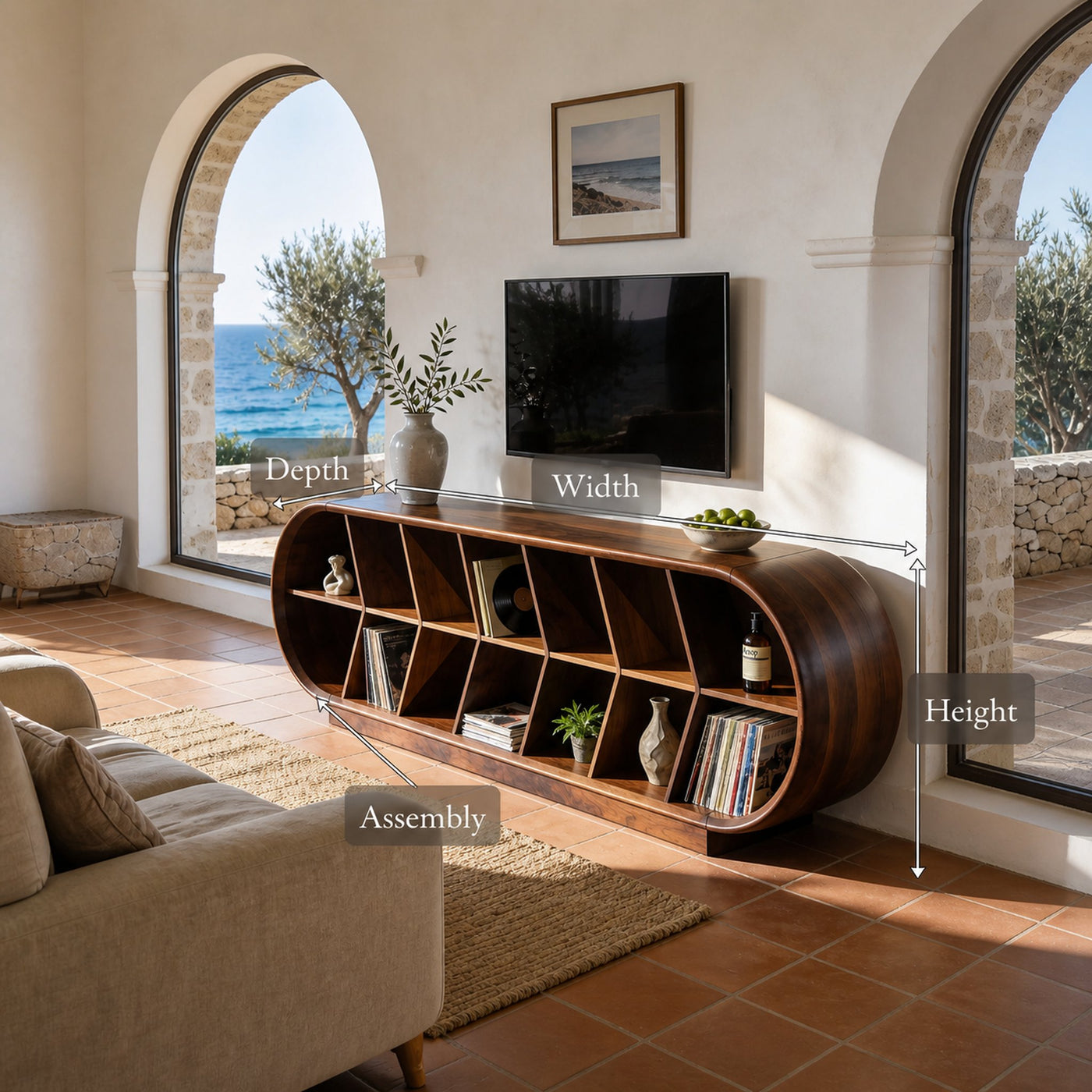 Mid Century Curved TV Stand For Luxury Suite Interior - product view 8