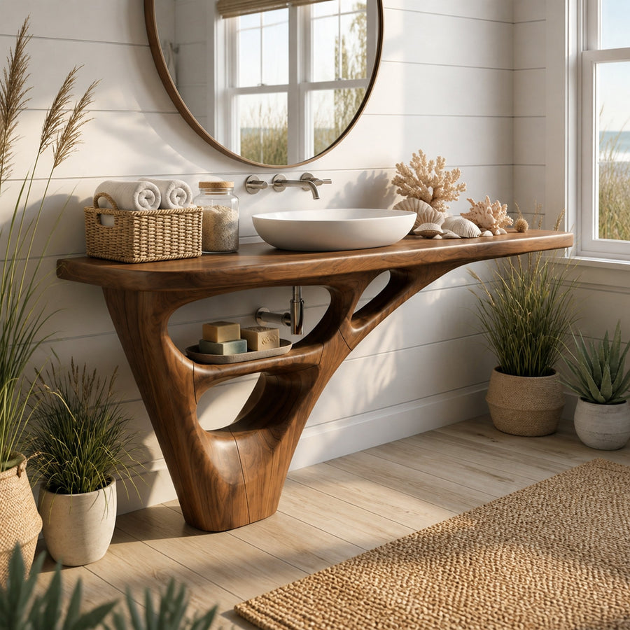 Mid Century Floating Vanity For Guest Bath