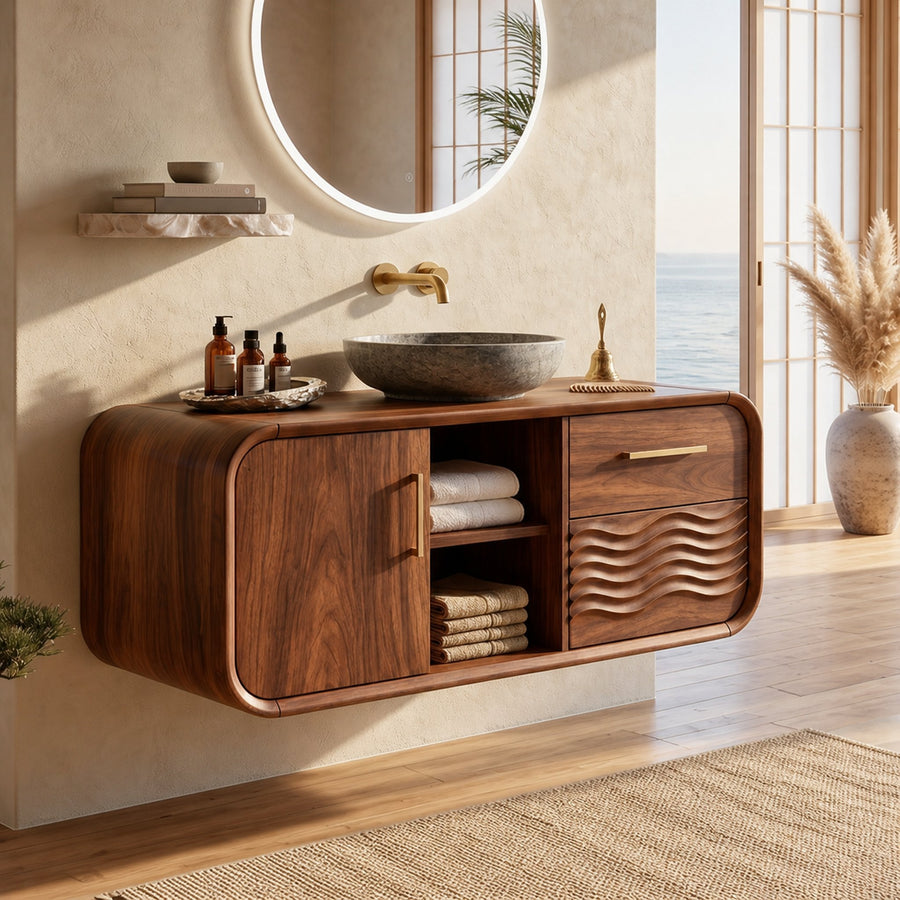 Mid Century Floating Vanity With Storage For Bathroom