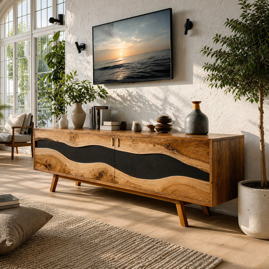 Mid Century Handmade Wooden TV Stand For Decor