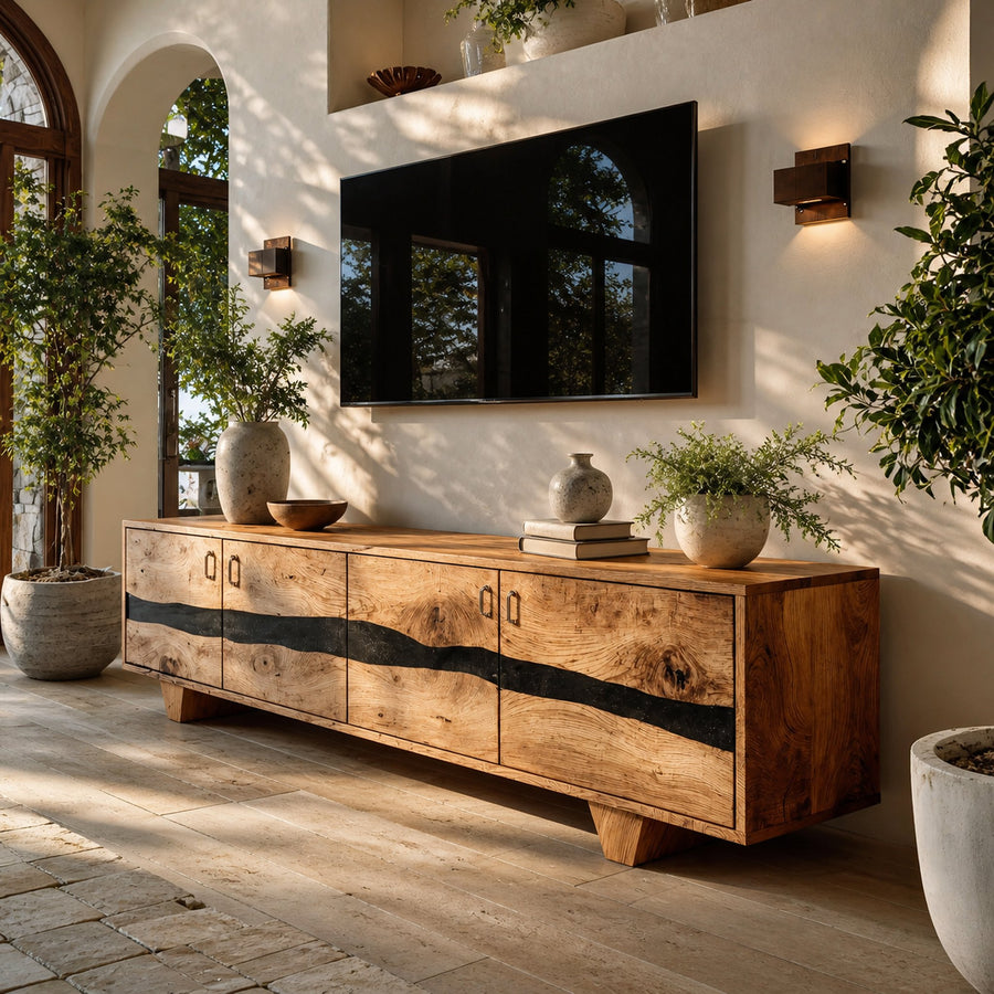 Mid Century Live Edge TV Cabinet For Living Room Design
